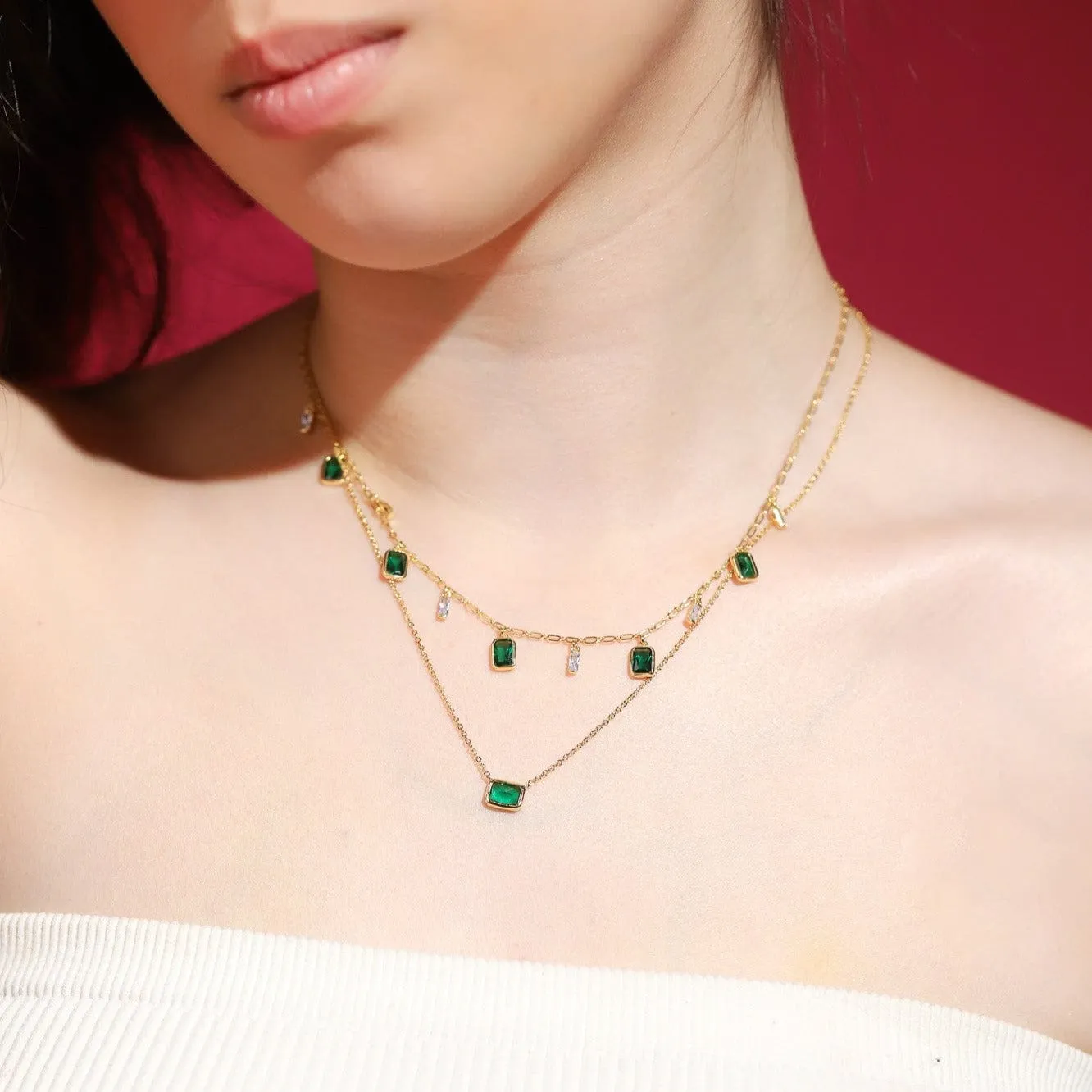 Emerald and CZ Dangle Necklace