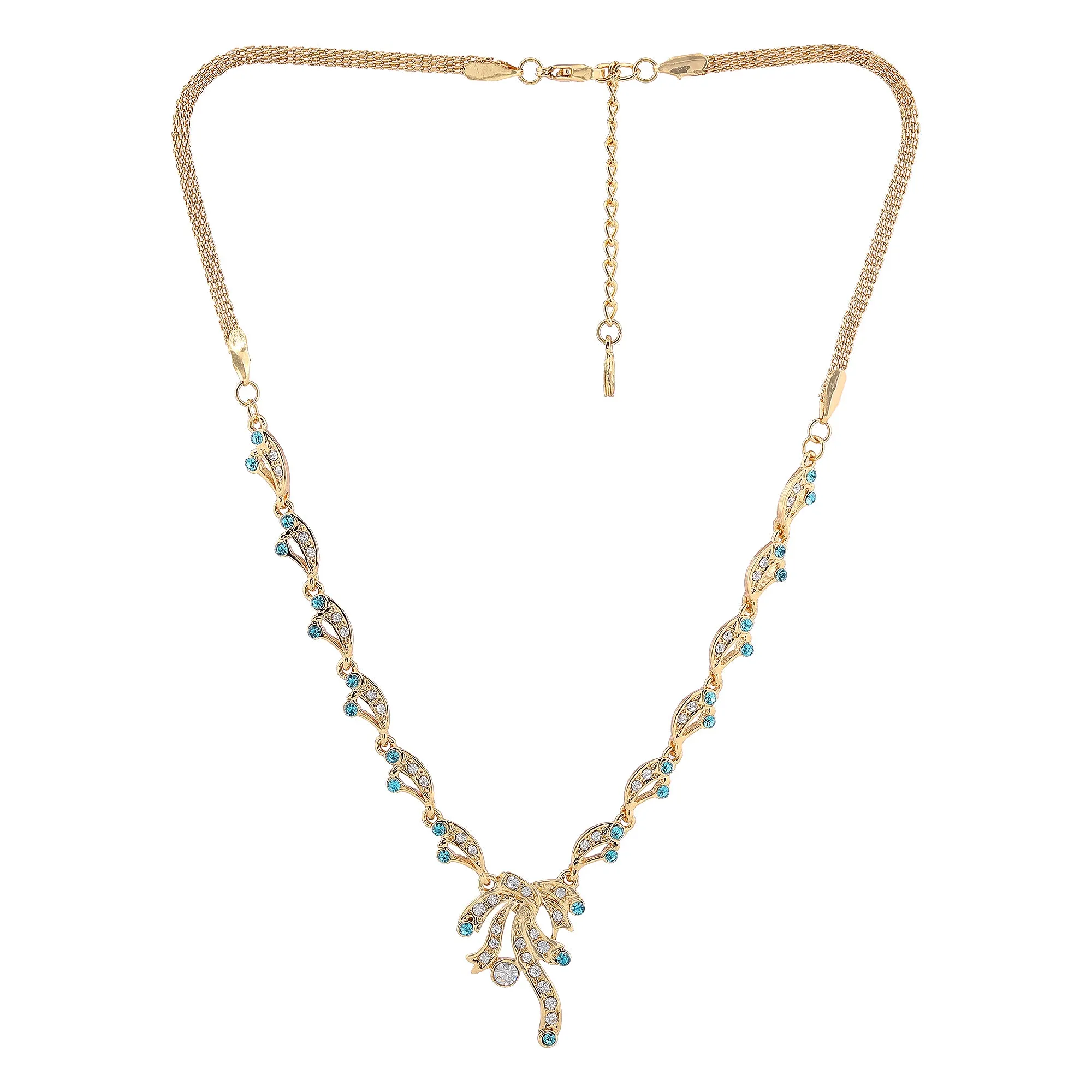 Estele -24 CT gold plated necklace with American Diamonds and Emerald stones for Women