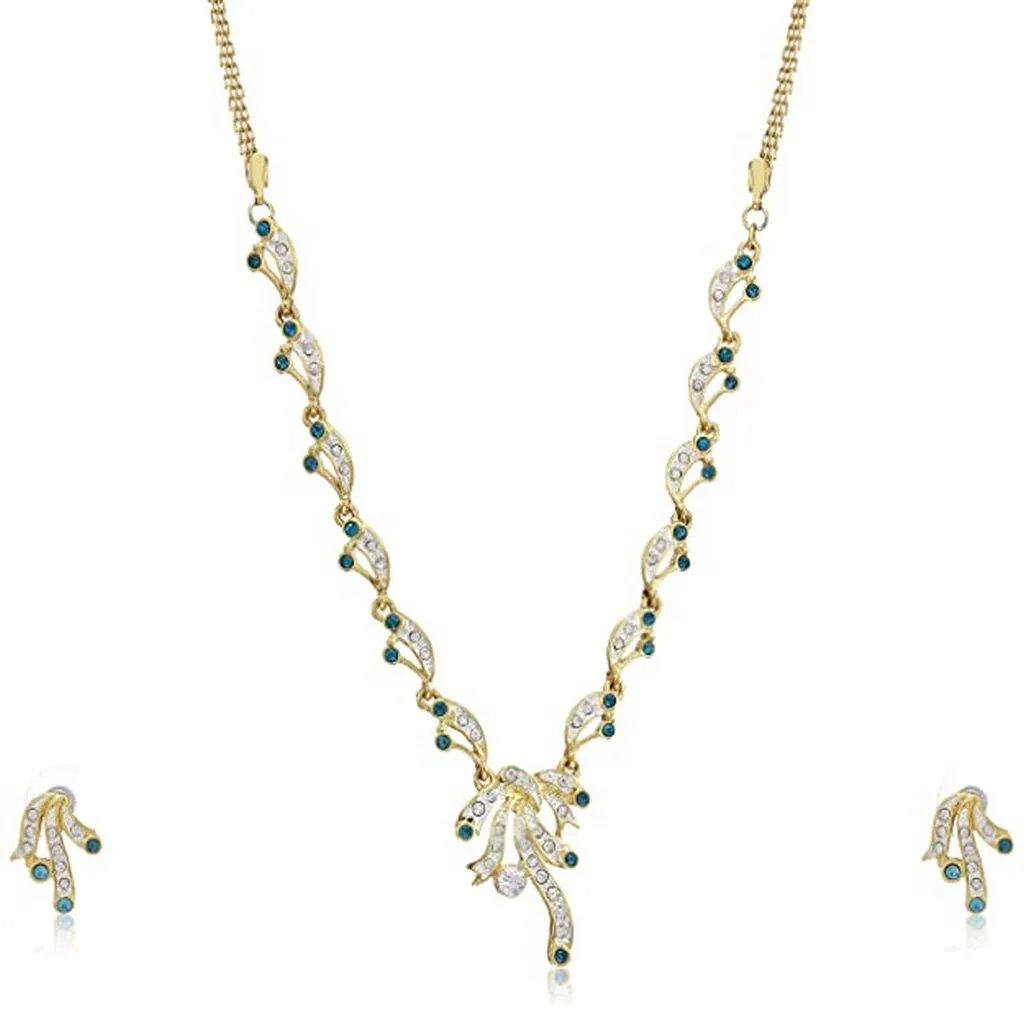 Estele -24 CT gold plated necklace with American Diamonds and Emerald stones for Women