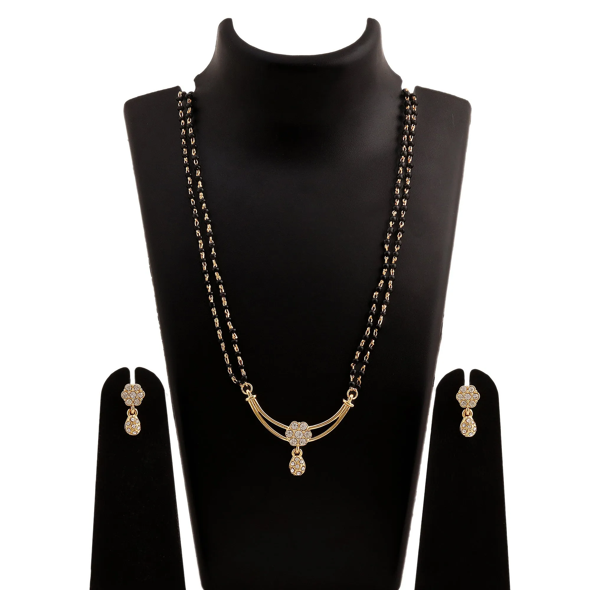 Estele 24 Kt Gold Plated Flower Double Line Mangalsutra Necklace Set