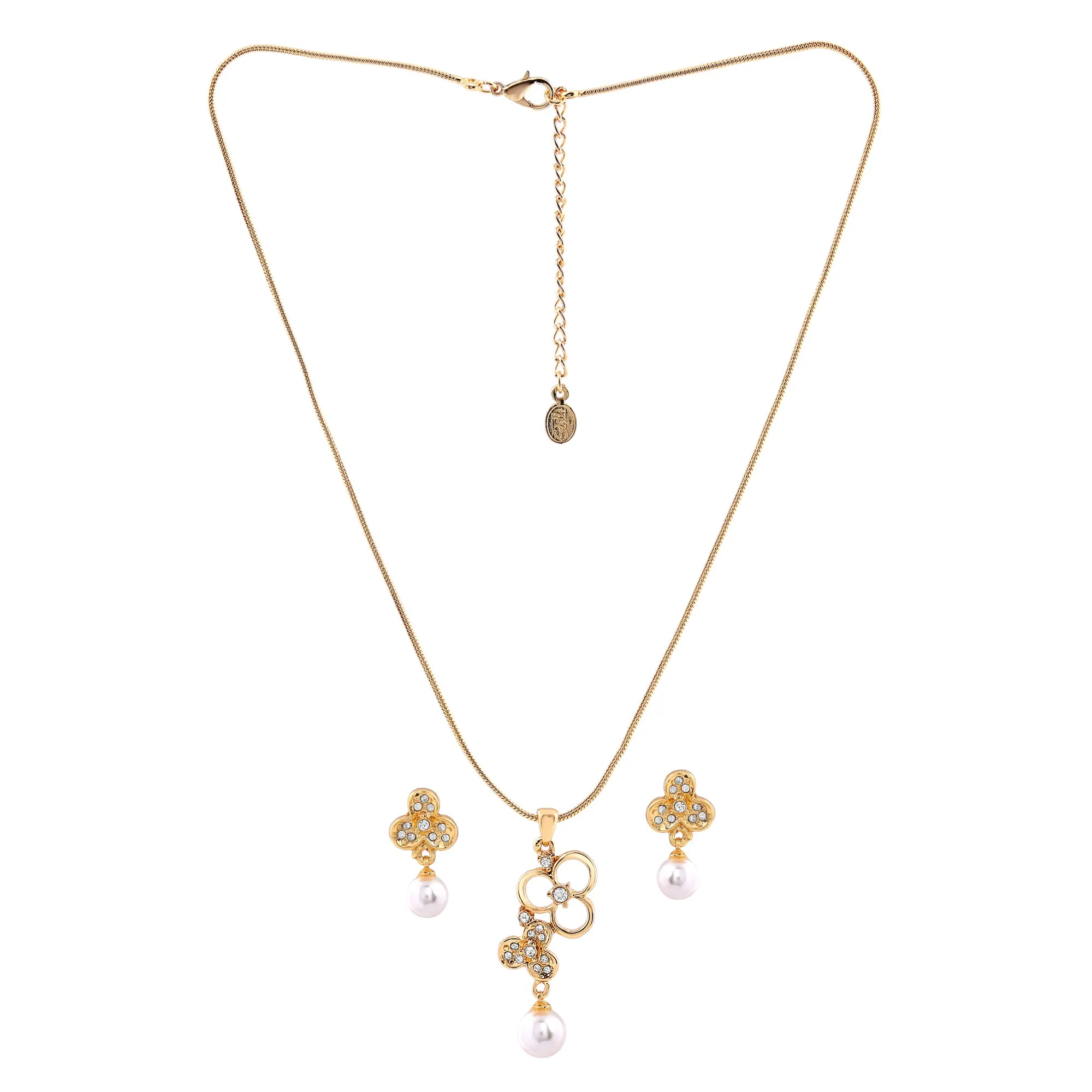 Estele 24 KT Gold Plated Pendant Set with Austrian Crystals and Pearl Drop for Women / Girls