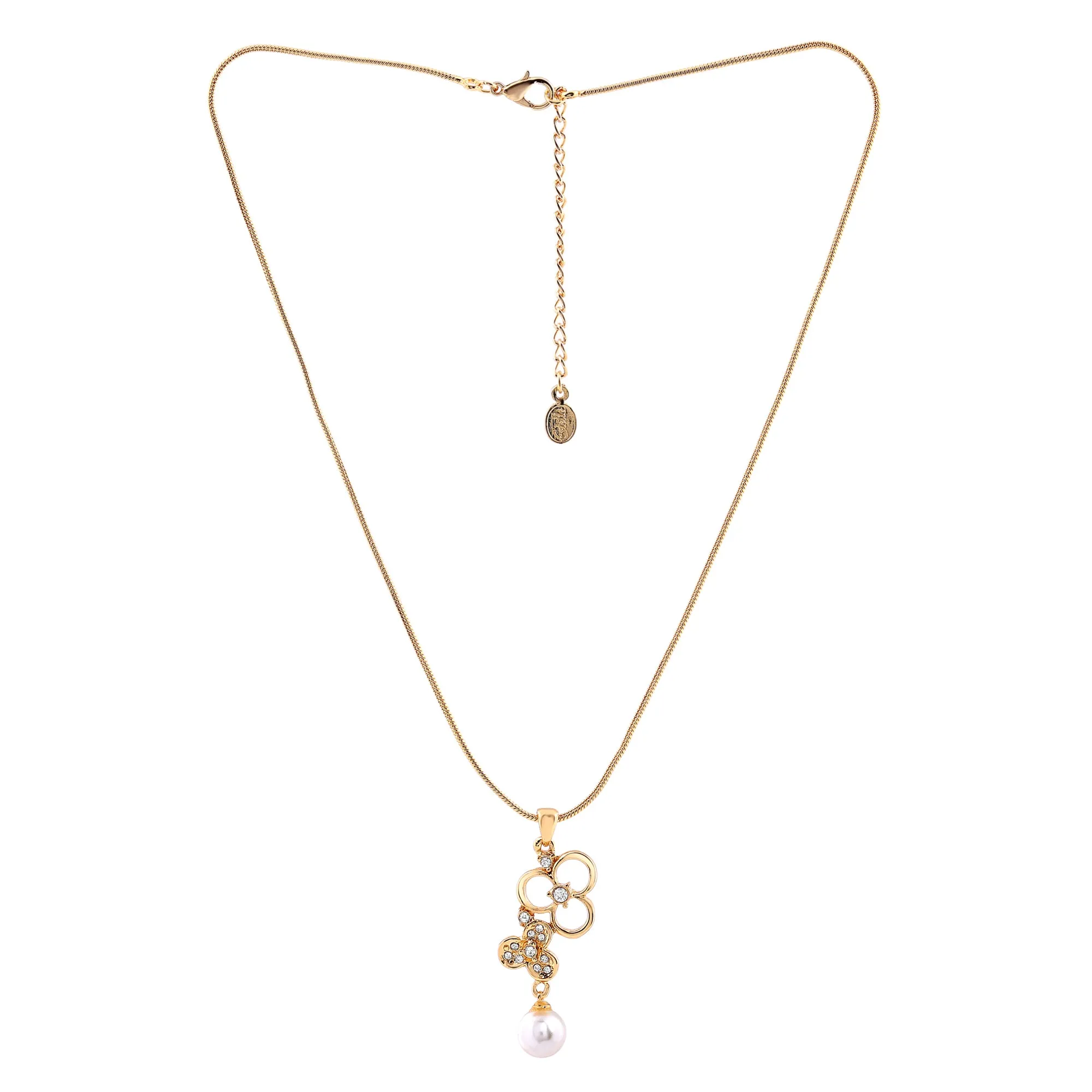 Estele 24 KT Gold Plated Pendant Set with Austrian Crystals and Pearl Drop for Women / Girls