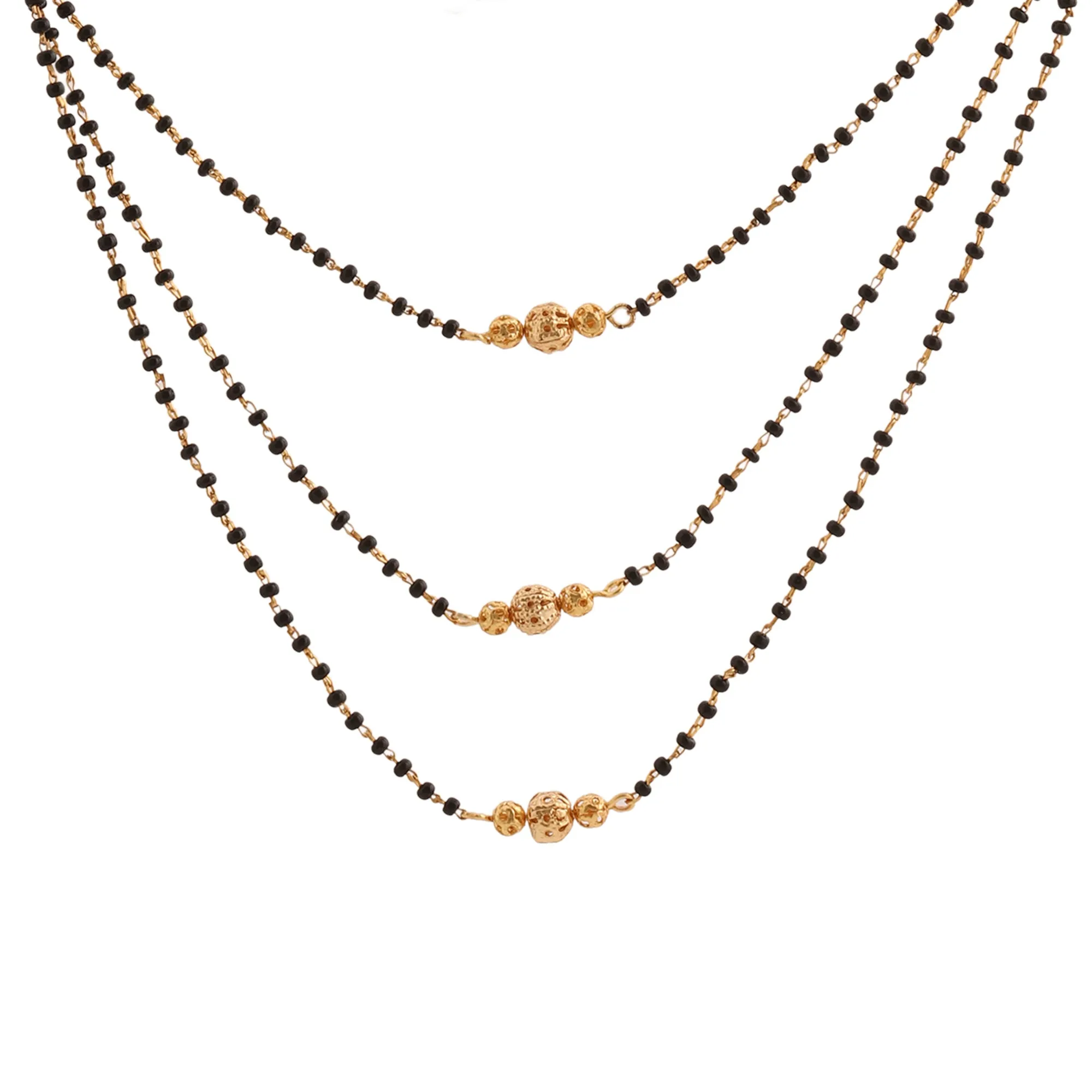 Estele 24 Kt Gold Plated Triple Layer Bead Mangalsutra Necklace Set