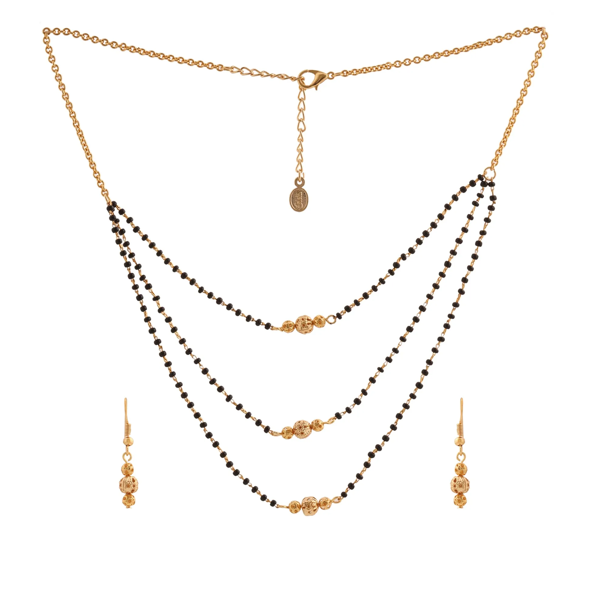 Estele 24 Kt Gold Plated Triple Layer Bead Mangalsutra Necklace Set