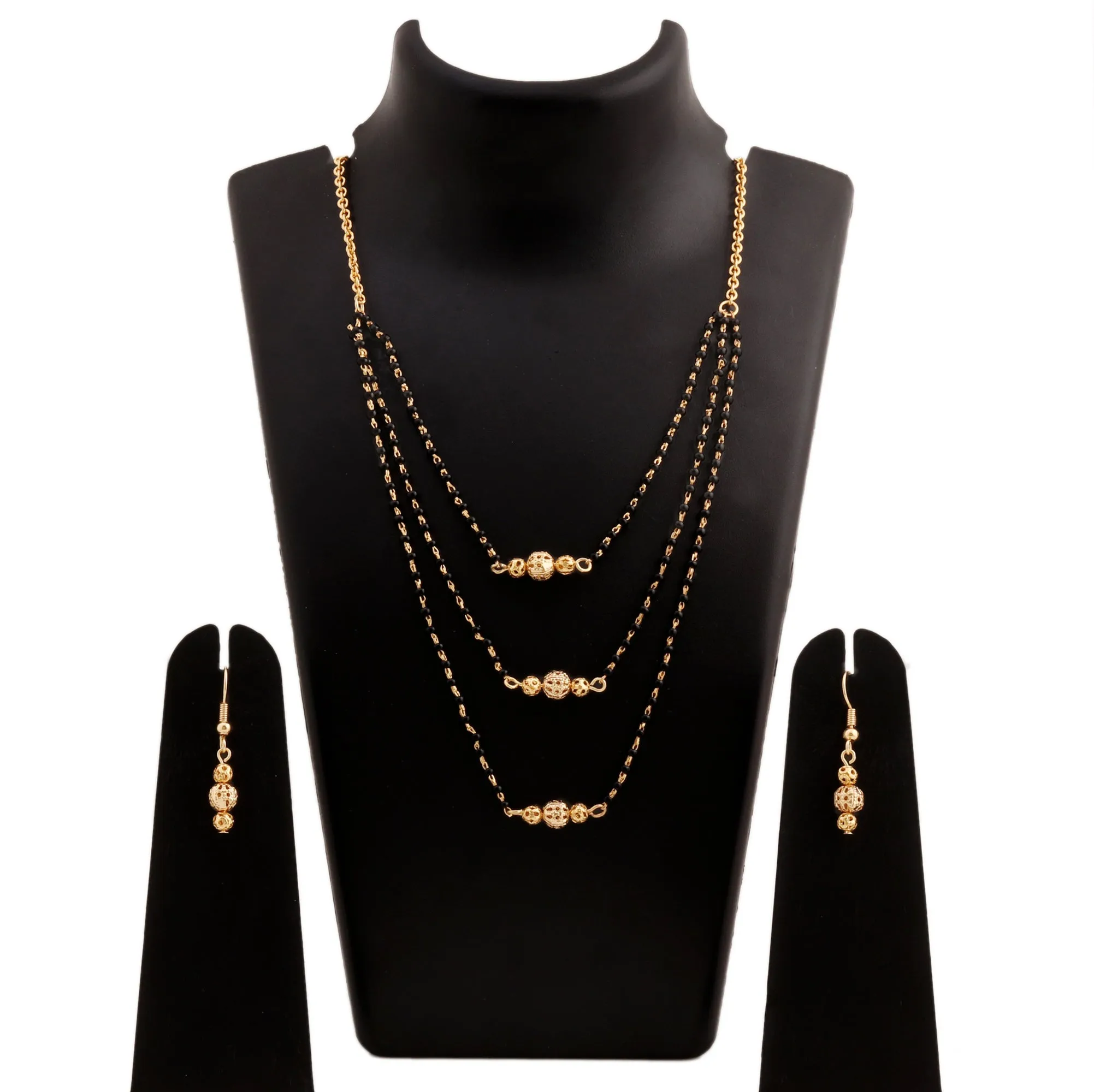 Estele 24 Kt Gold Plated Triple Layer Bead Mangalsutra Necklace Set