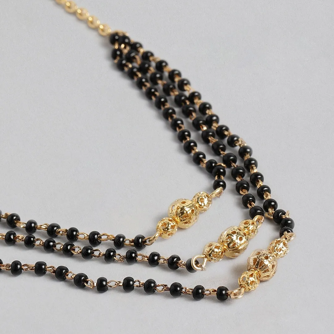 Estele 24 Kt Gold Plated Triple Layer Bead Mangalsutra Necklace Set