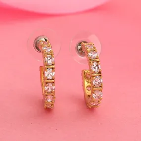 Estele 24Kt Gold Plated White CZ Hoop Earrings