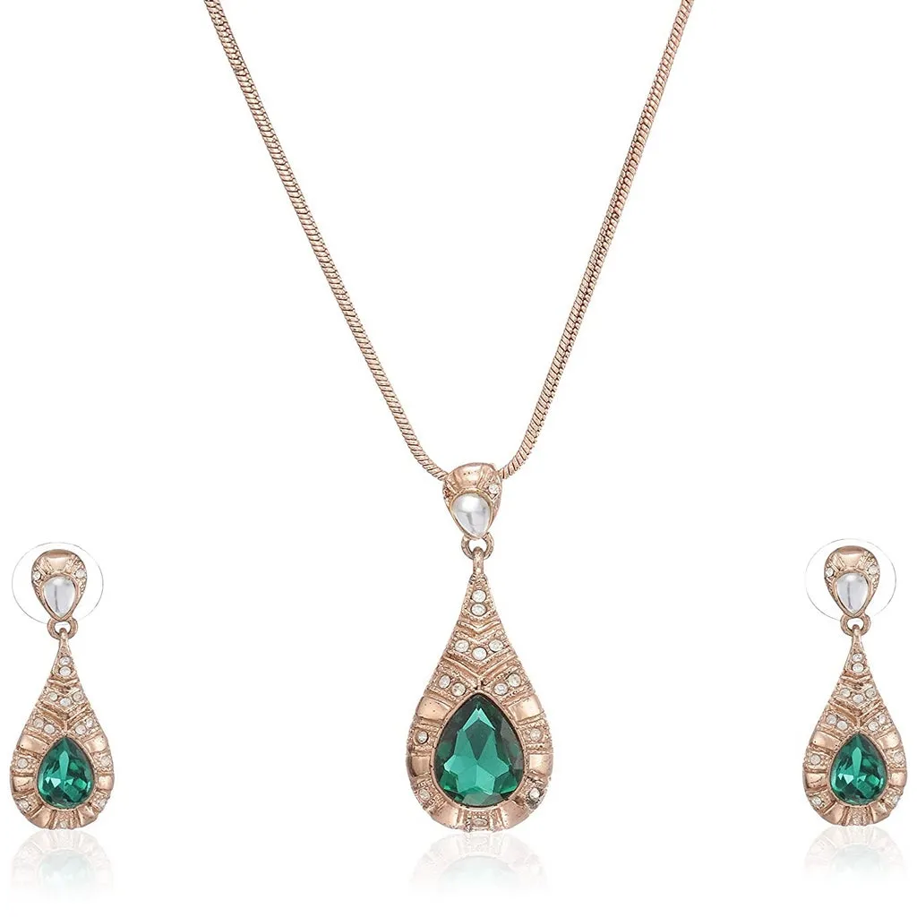 Estele - Elegant Emrald Drop halo pendant set for women