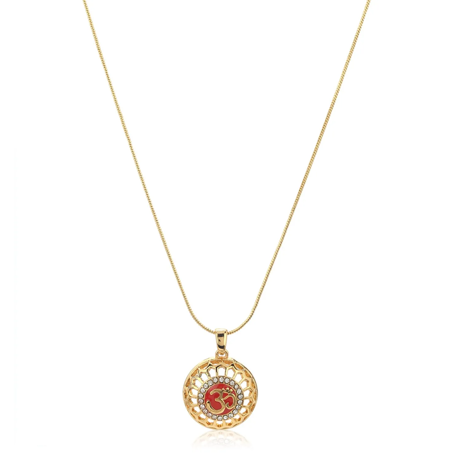 Estele - Elegant Red Enamel Gold plated with Austrian Crystals Pendant with Chain