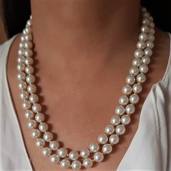 Estele - Fancy White and Gold Pearl Double Line Necklace