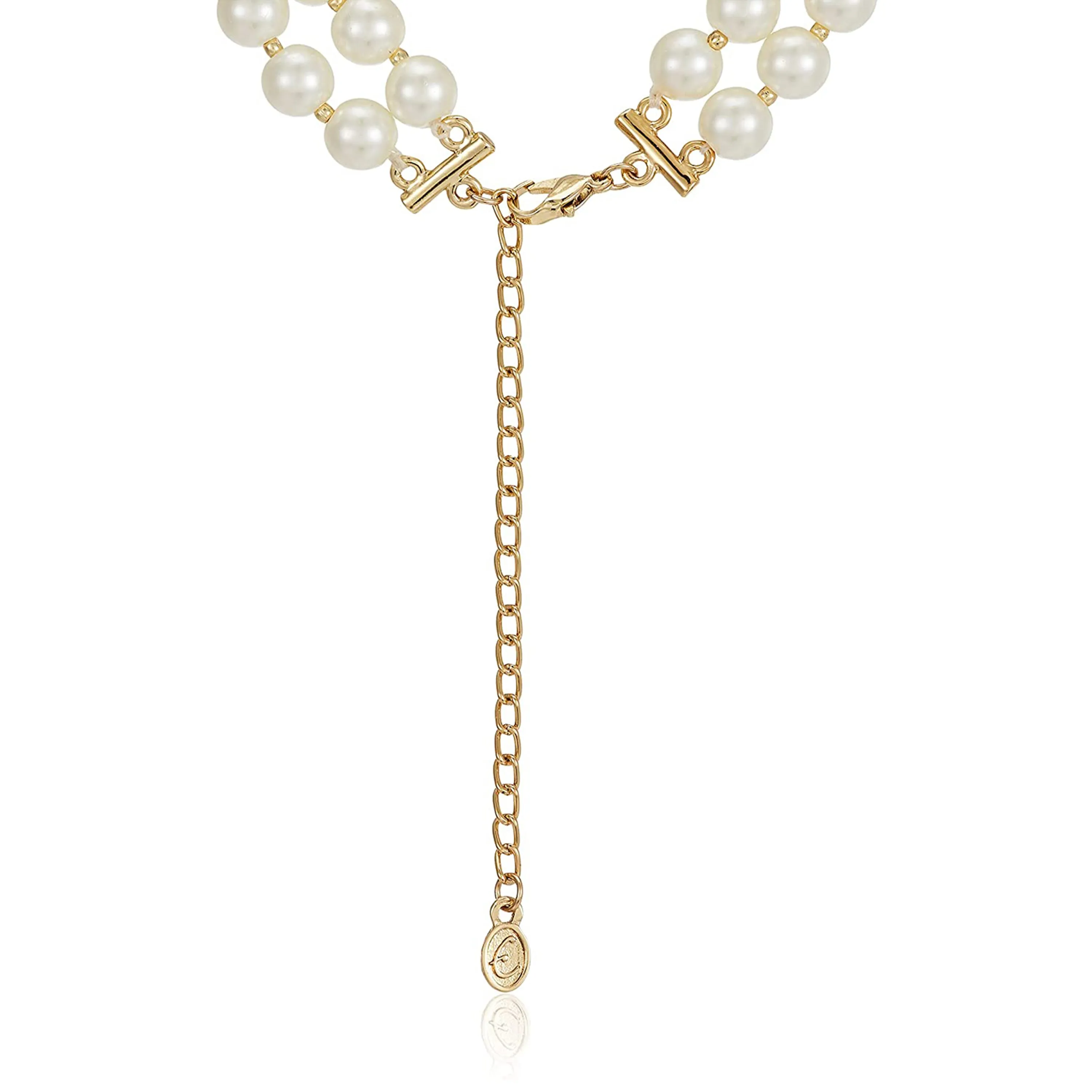 Estele - Fancy White and Gold Pearl Double Line Necklace