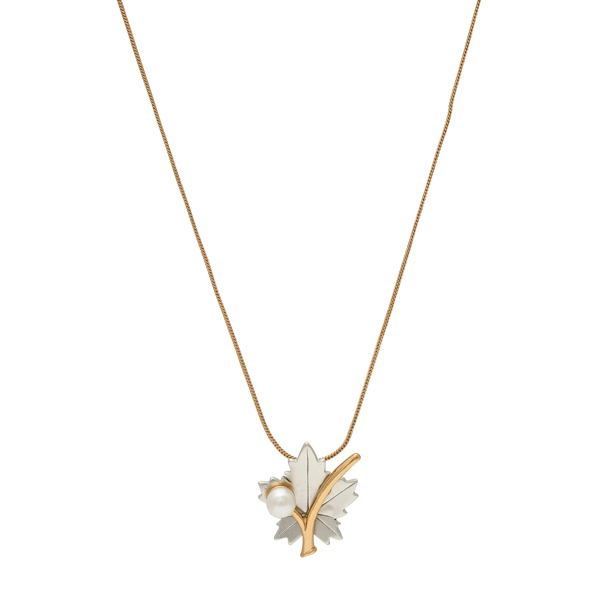 Estele Gold & Rhodium Plated Maple Leaf Designer Necklace Set with Pearl for Women