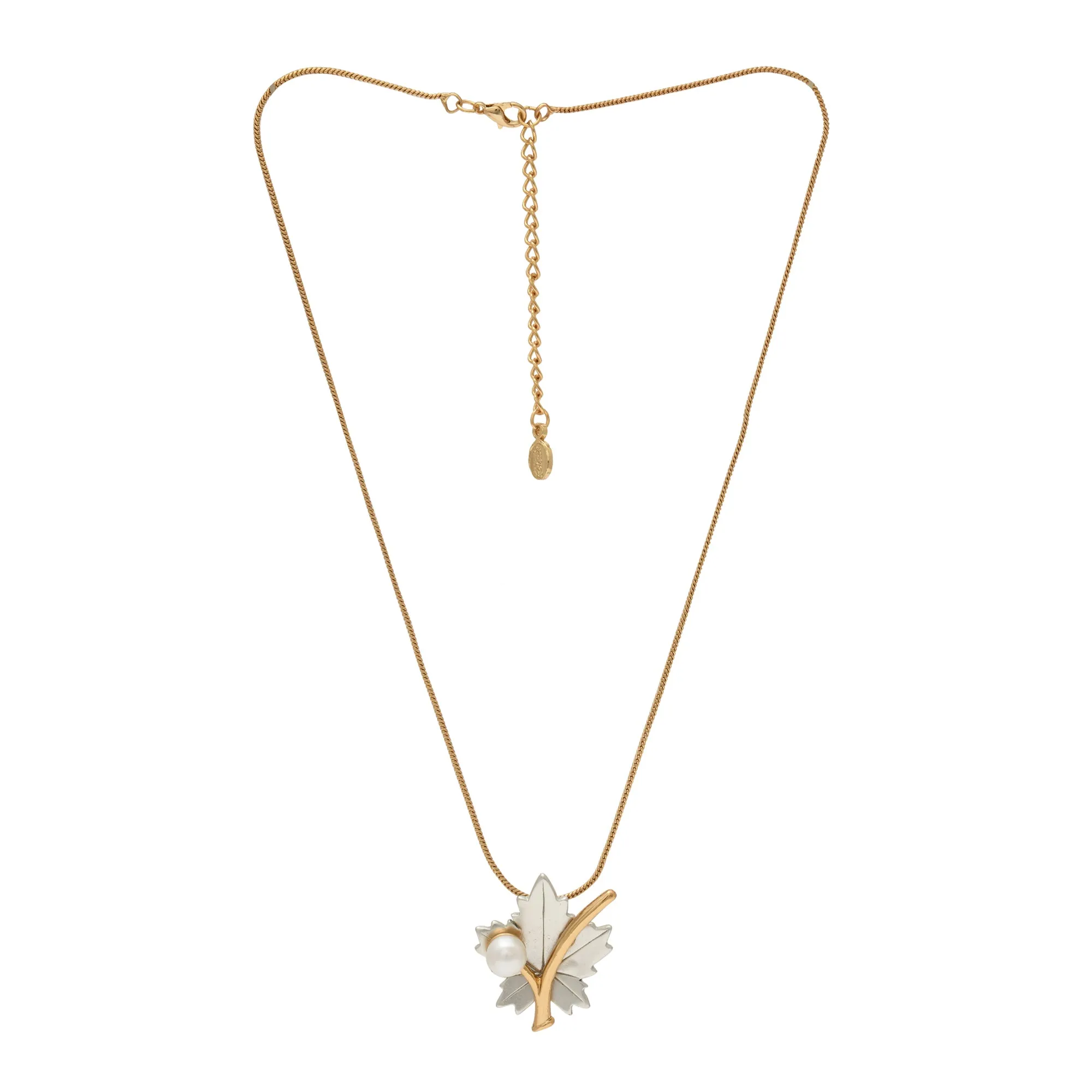 Estele Gold & Rhodium Plated Maple Leaf Designer Necklace Set with Pearl for Women