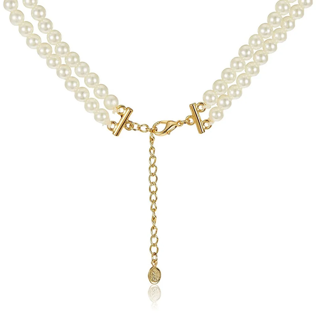 Estele Gold & Rhodium Plated Shinning Pearl Necklace Set for Women