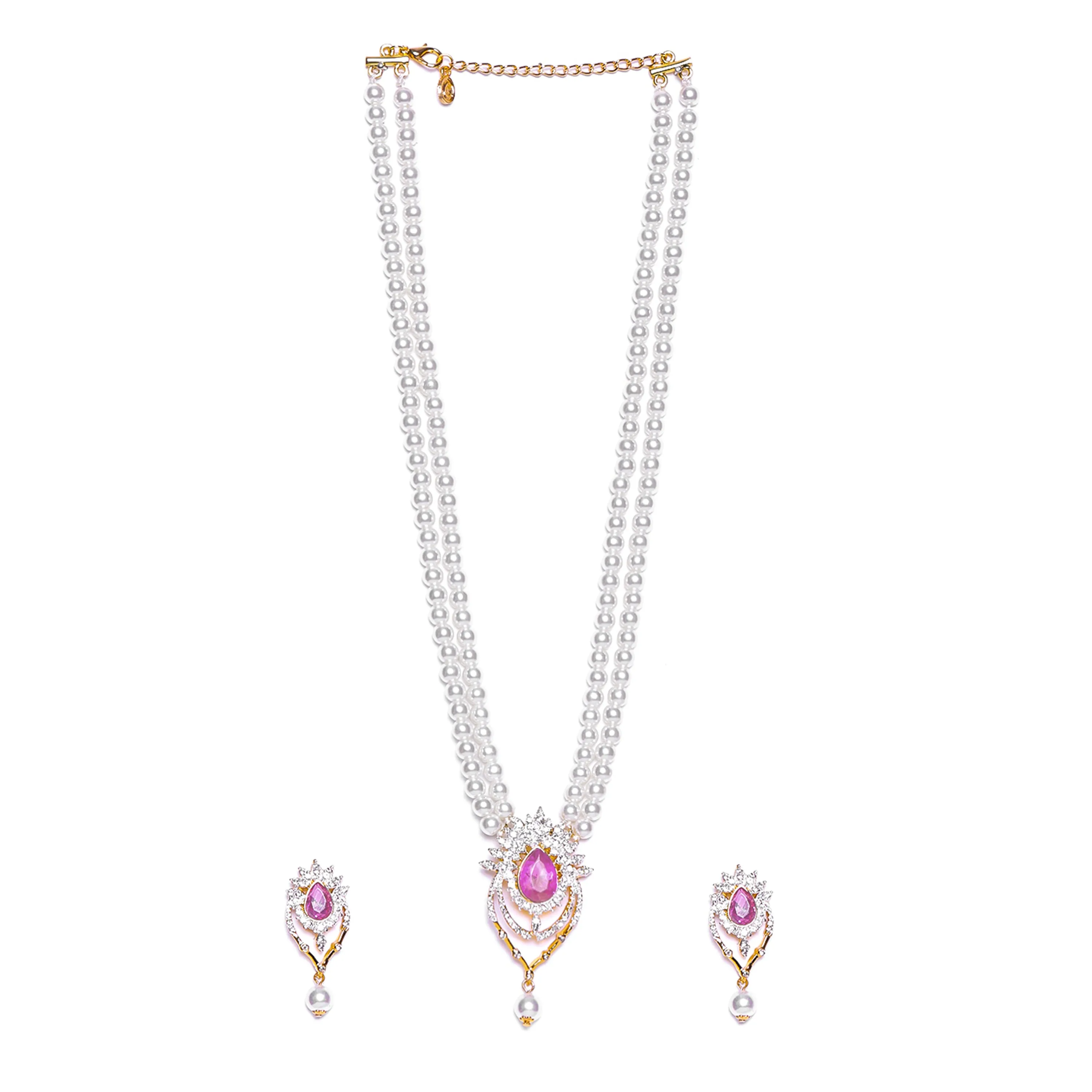 Estele Gold & Rhodium Plated Shinning Pearl Necklace Set for Women