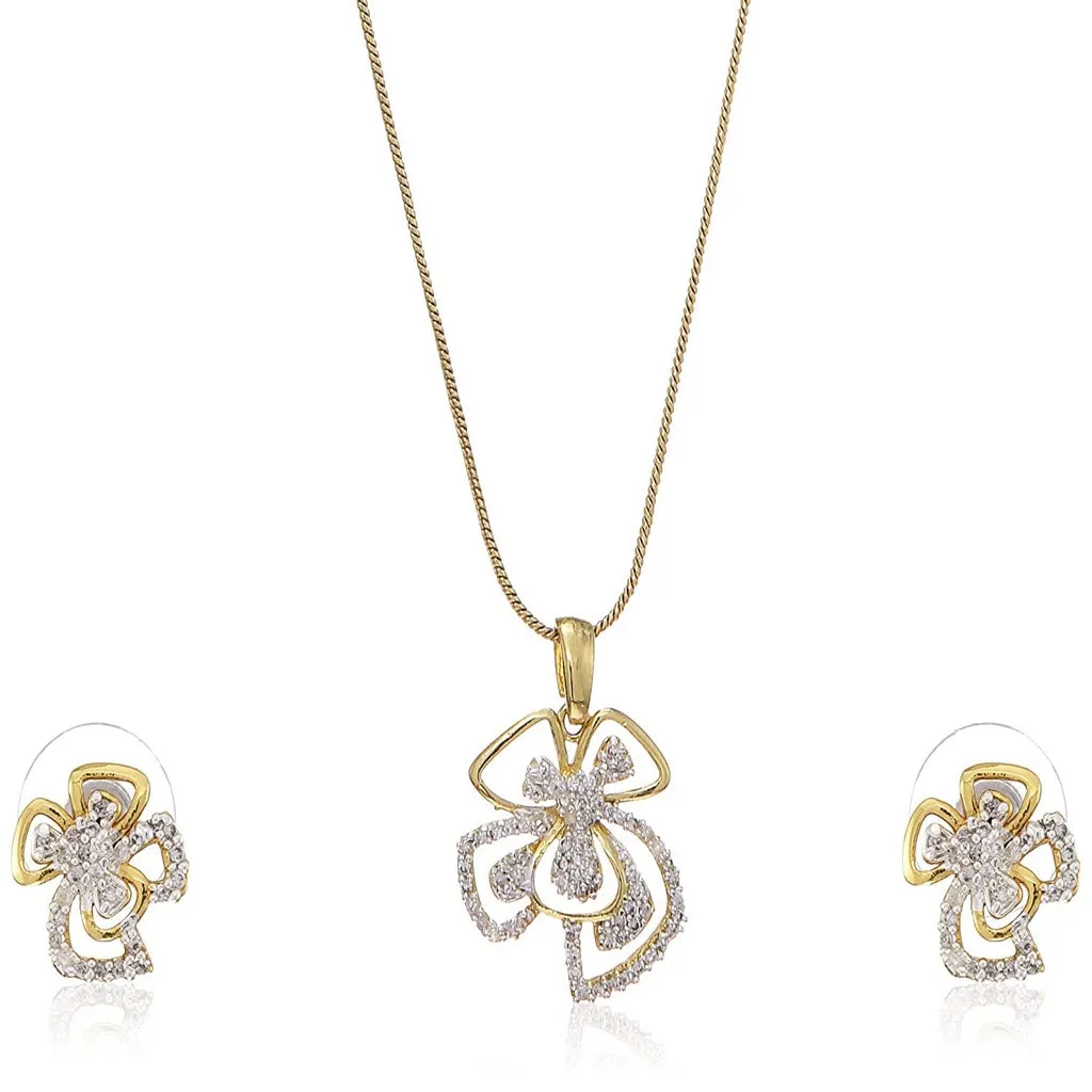 Estele Gold Plated American Diamond Flower Necklace Set for Women