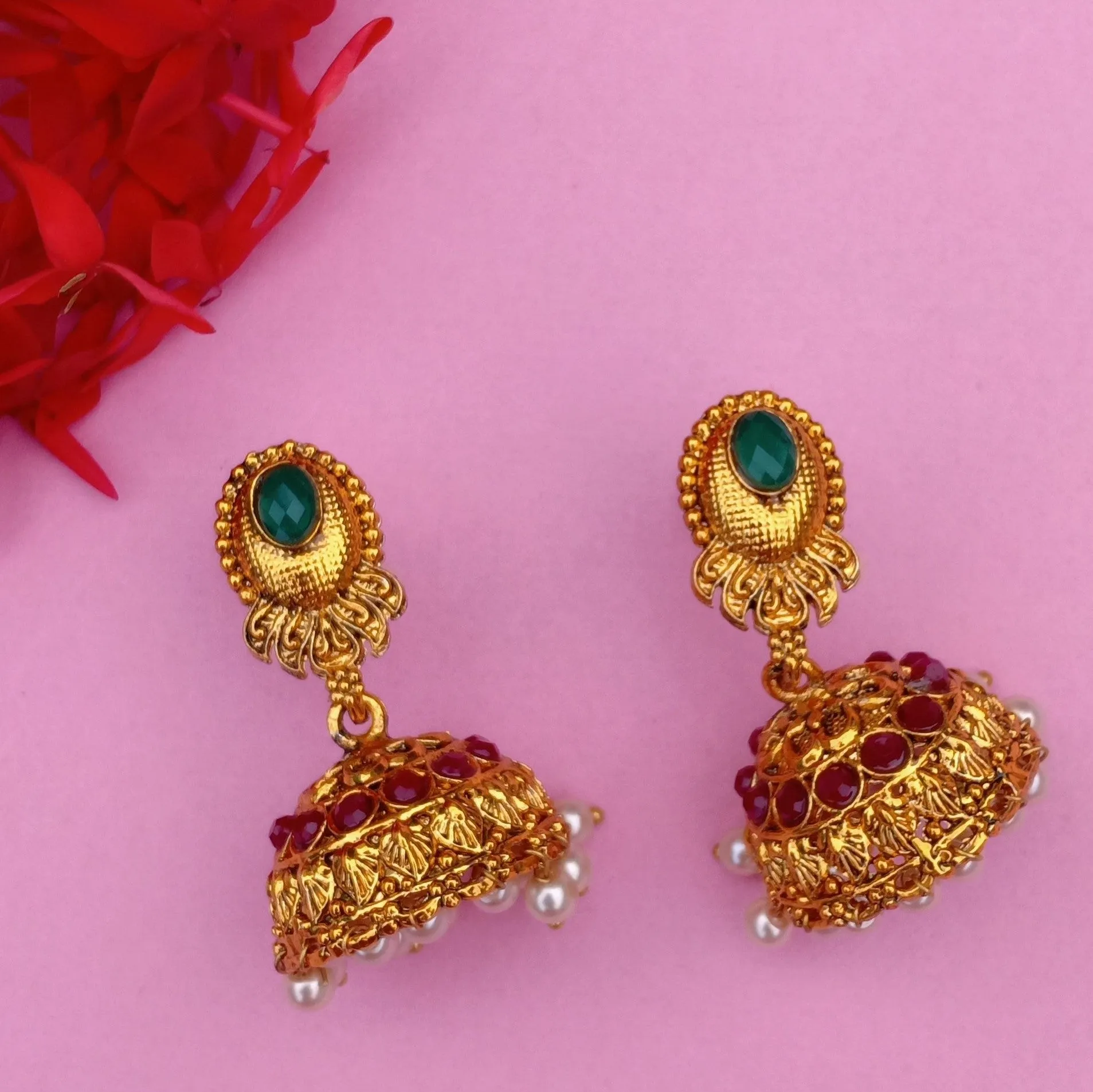 Estele Gold Plated Artistically Crafted Gajaraj with Peacocks Nakshi Temple Necklace Set