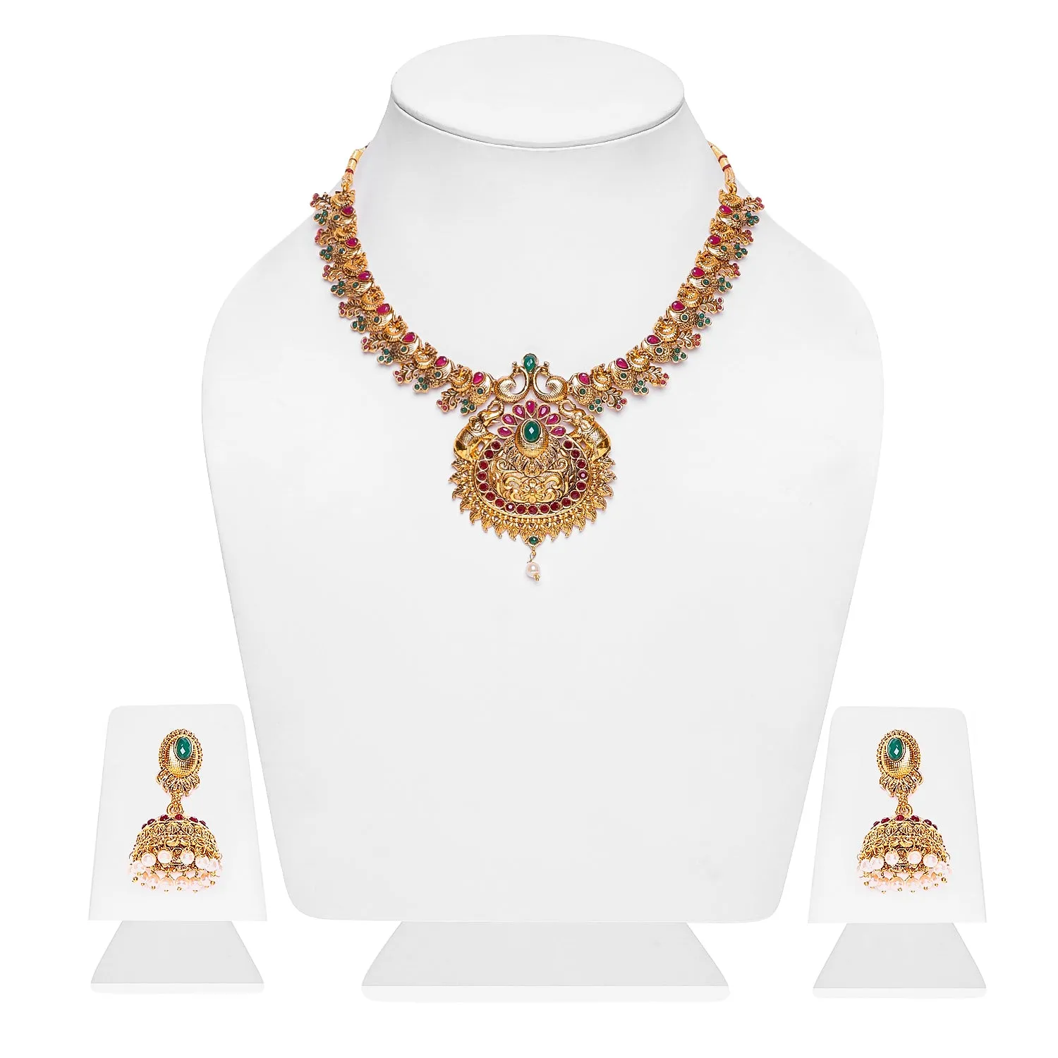 Estele Gold Plated Artistically Crafted Gajaraj with Peacocks Nakshi Temple Necklace Set