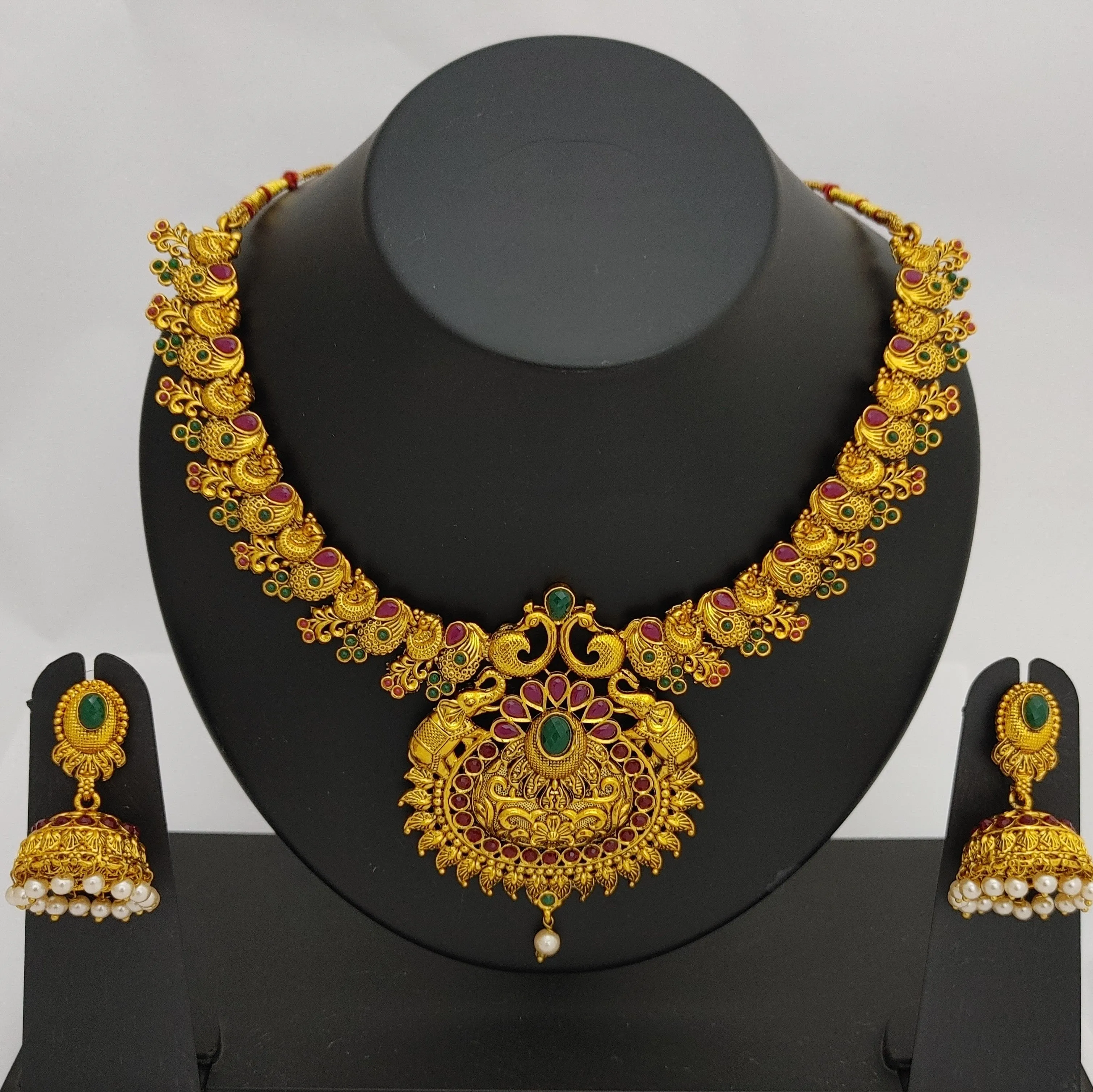 Estele Gold Plated Artistically Crafted Gajaraj with Peacocks Nakshi Temple Necklace Set