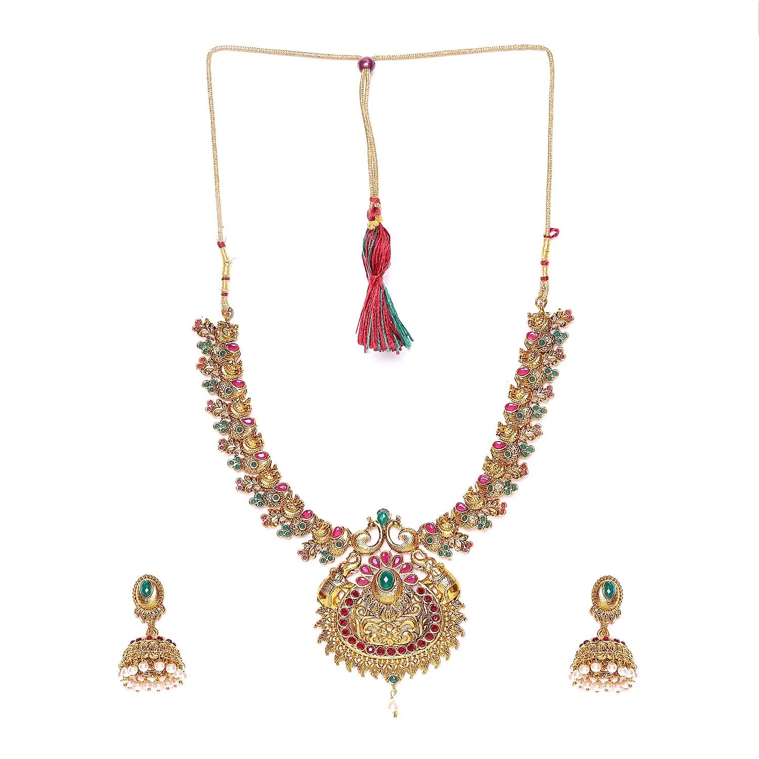 Estele Gold Plated Artistically Crafted Gajaraj with Peacocks Nakshi Temple Necklace Set