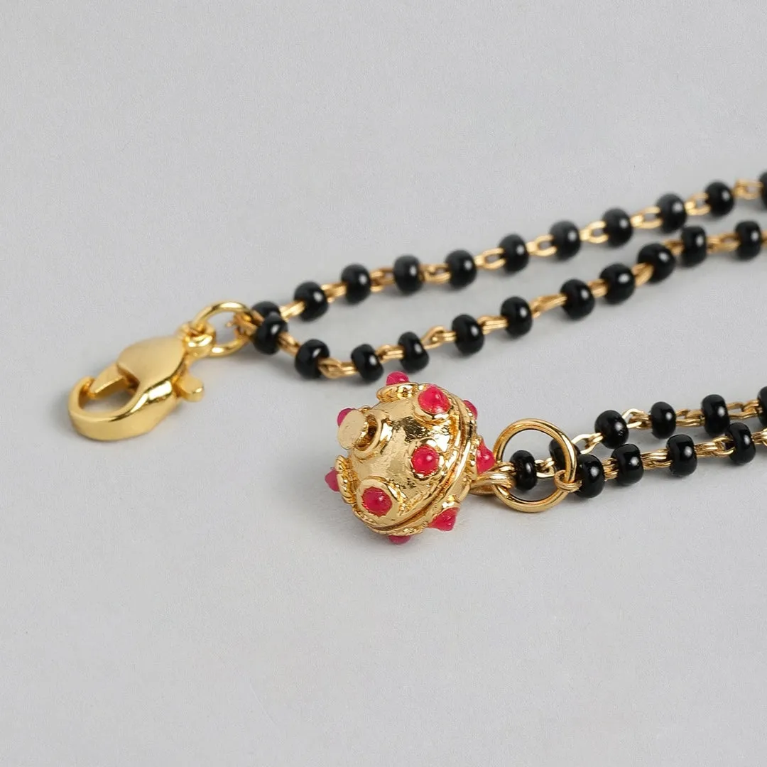 Estele Gold Plated Beautiful Black Beads Bracelet with Ruby Stones for Women