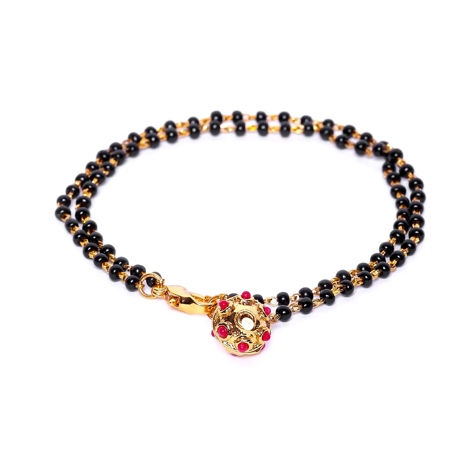 Estele Gold Plated Beautiful Black Beads Bracelet with Ruby Stones for Women