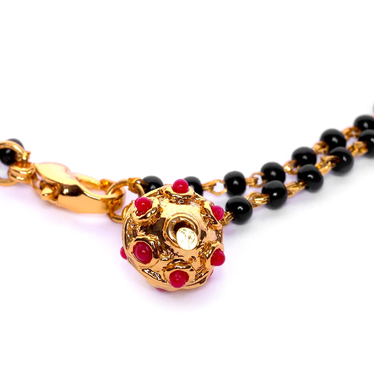 Estele Gold Plated Beautiful Black Beads Bracelet with Ruby Stones for Women