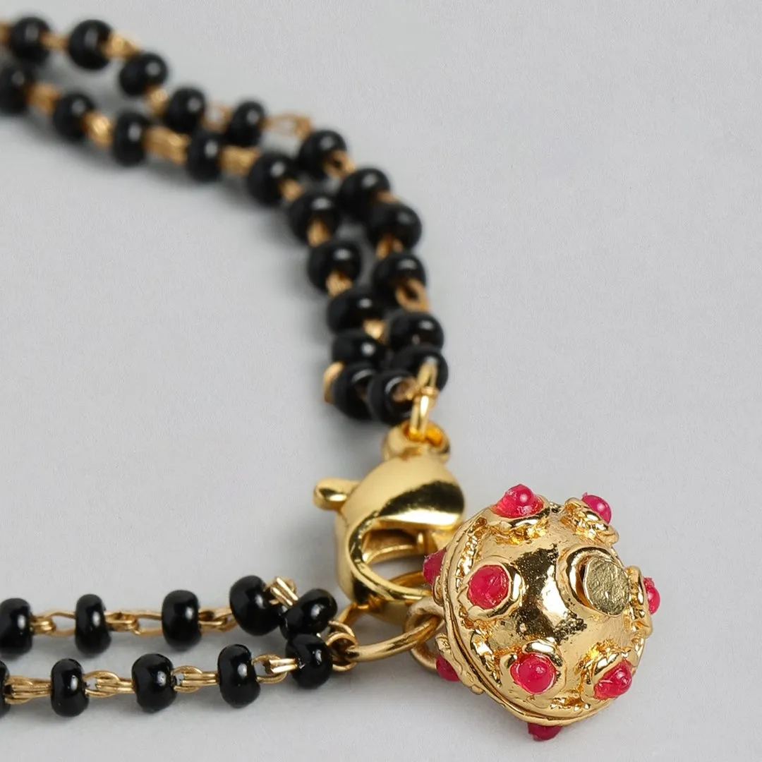 Estele Gold Plated Beautiful Black Beads Bracelet with Ruby Stones for Women