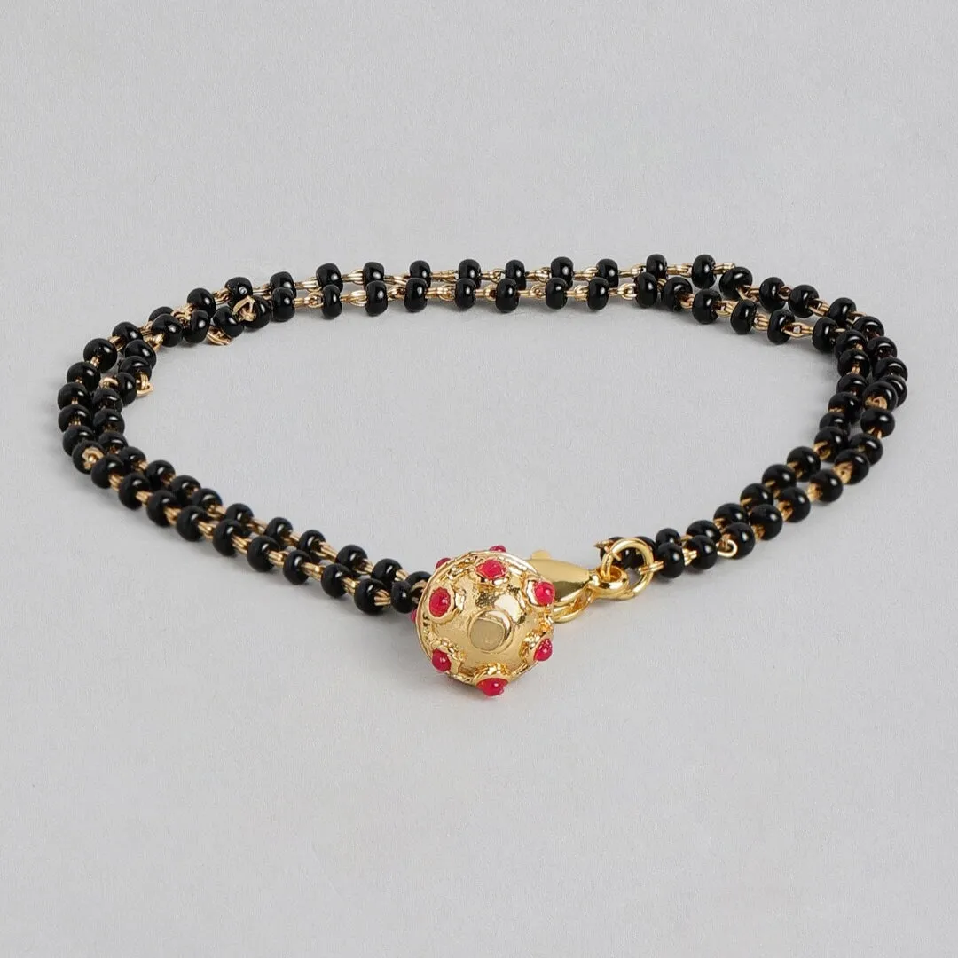 Estele Gold Plated Beautiful Black Beads Bracelet with Ruby Stones for Women