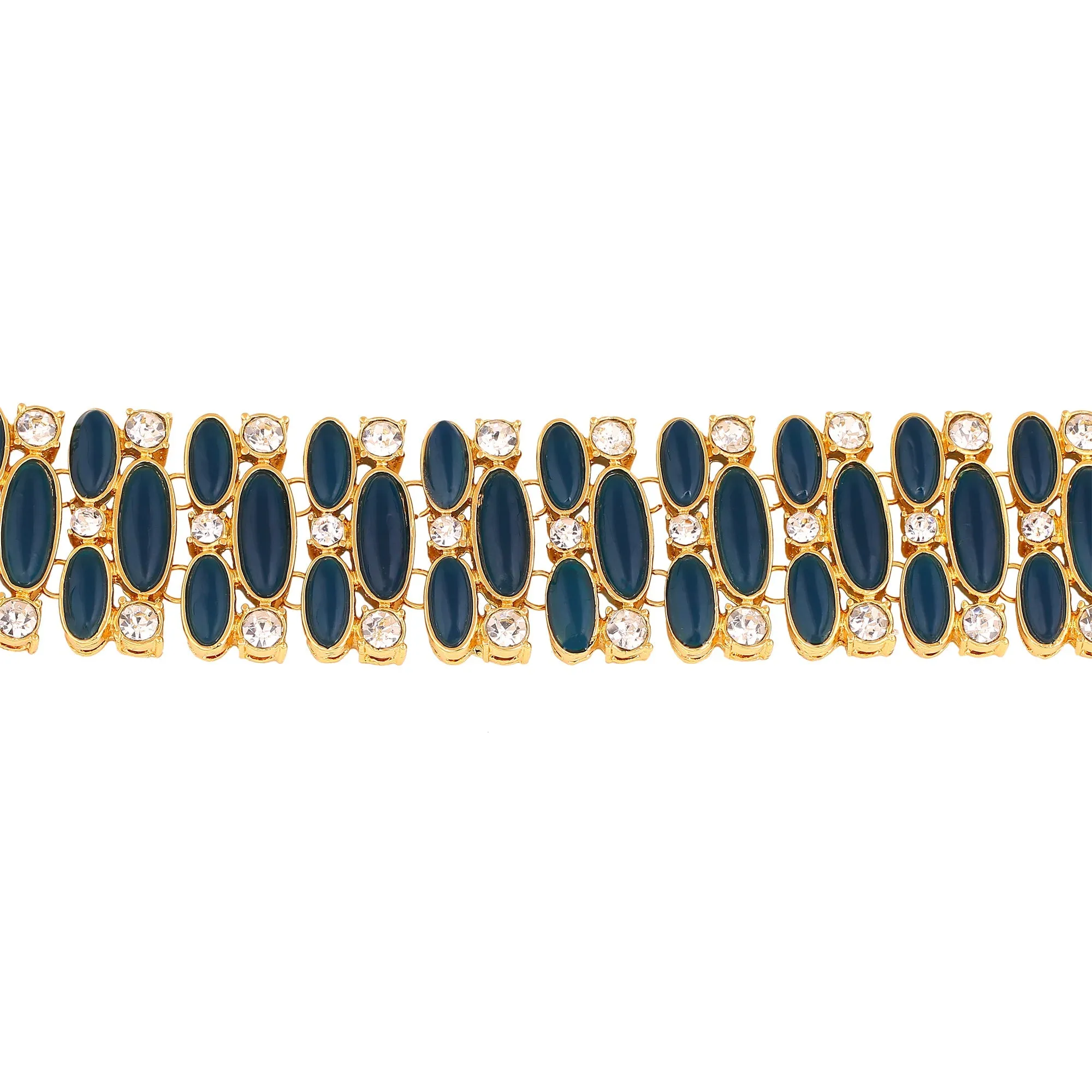 Estele Gold Plated Contemporary Statement Bracelet with Blue & White Stones for Girls/Women