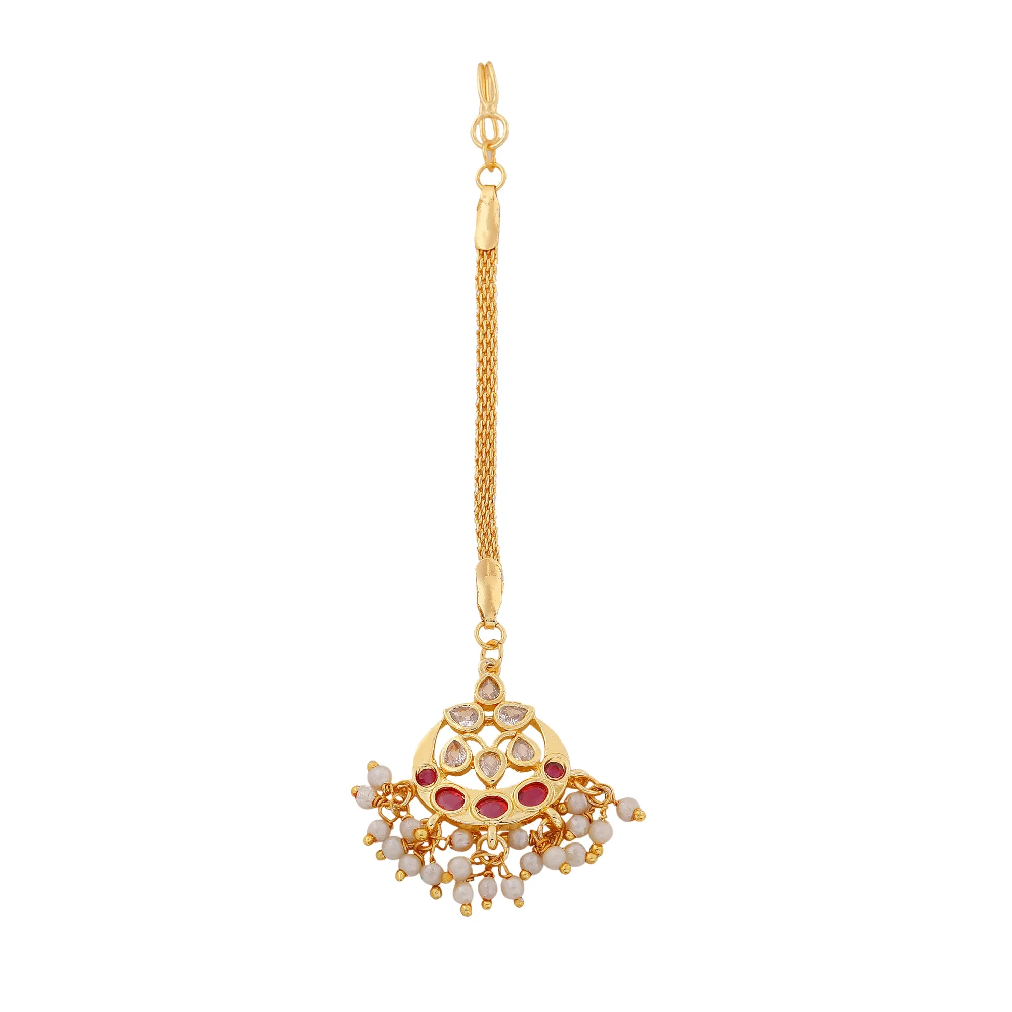 Estele Gold Plated CZ Gorgeous Designer Maang Tikka with Pearls for Women