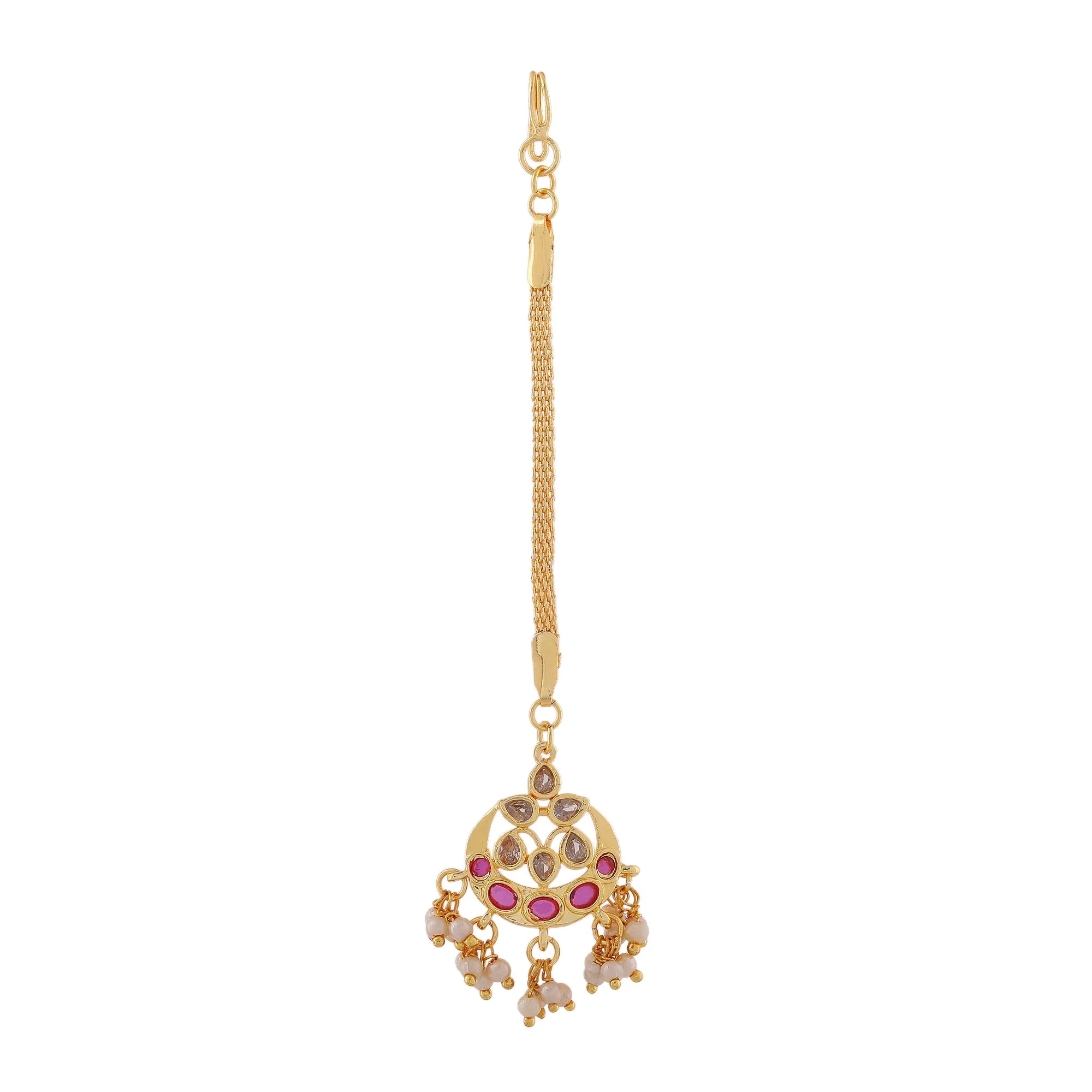 Estele Gold Plated CZ Gorgeous Designer Maang Tikka with Pearls for Women