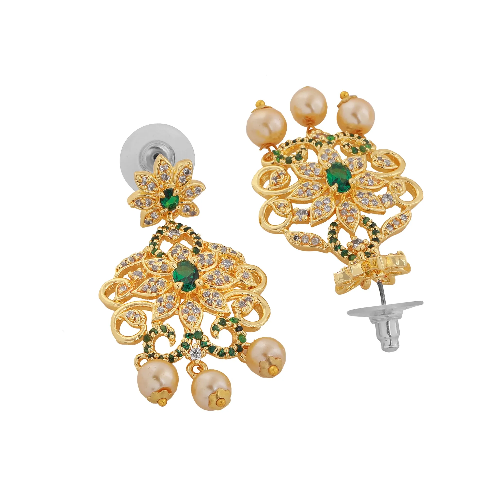 Estele Gold Plated CZ Grand & Gorgeous Bridal Choker Set with Pearls & Green Stones for Women