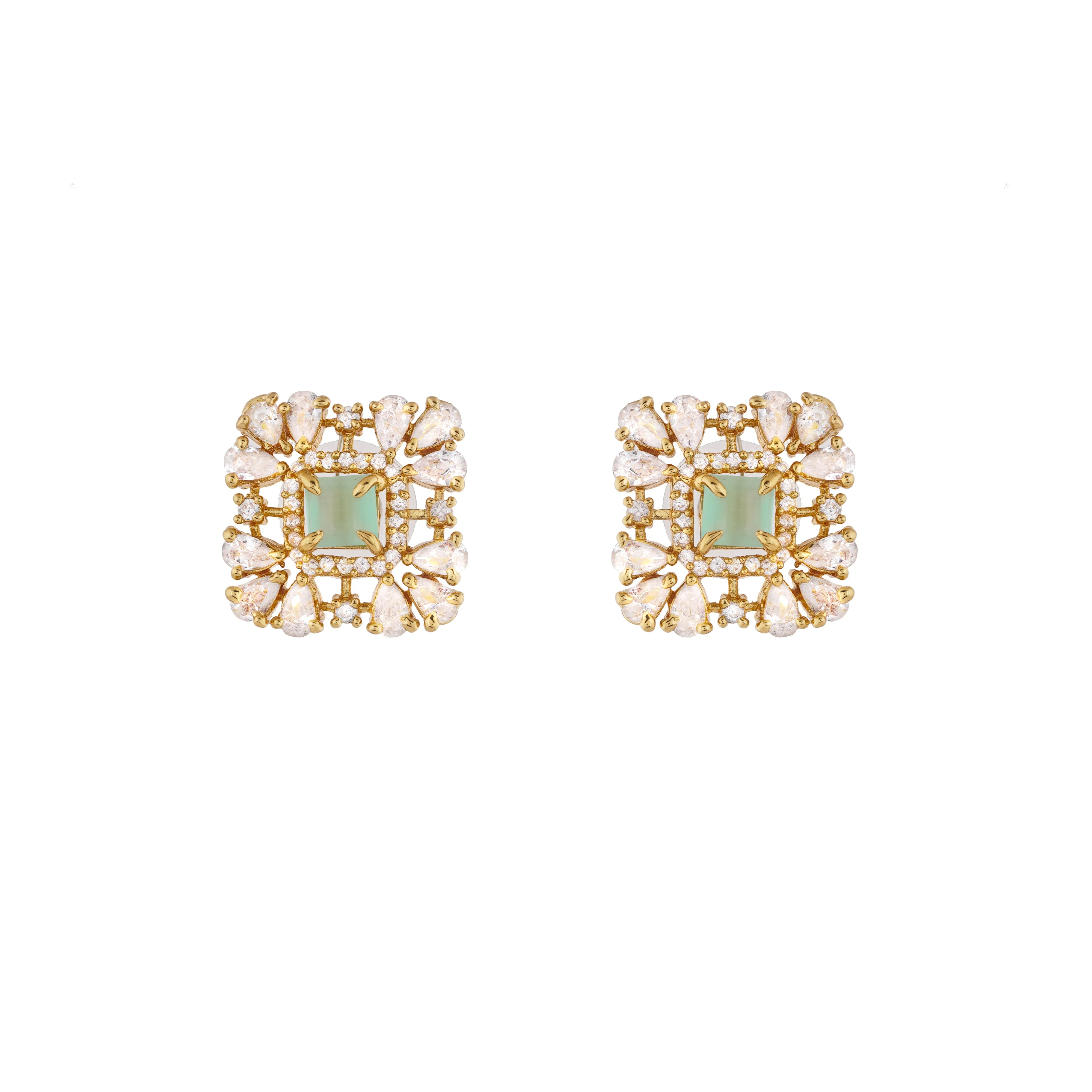 Estele Gold Plated CZ Square Shaped Mint Green Choker Necklace Set for Women (one piece)