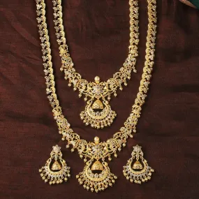 Estele Gold Plated CZ Swarnim Designer Bridal Short & Long Necklace Set with Pearls for Women