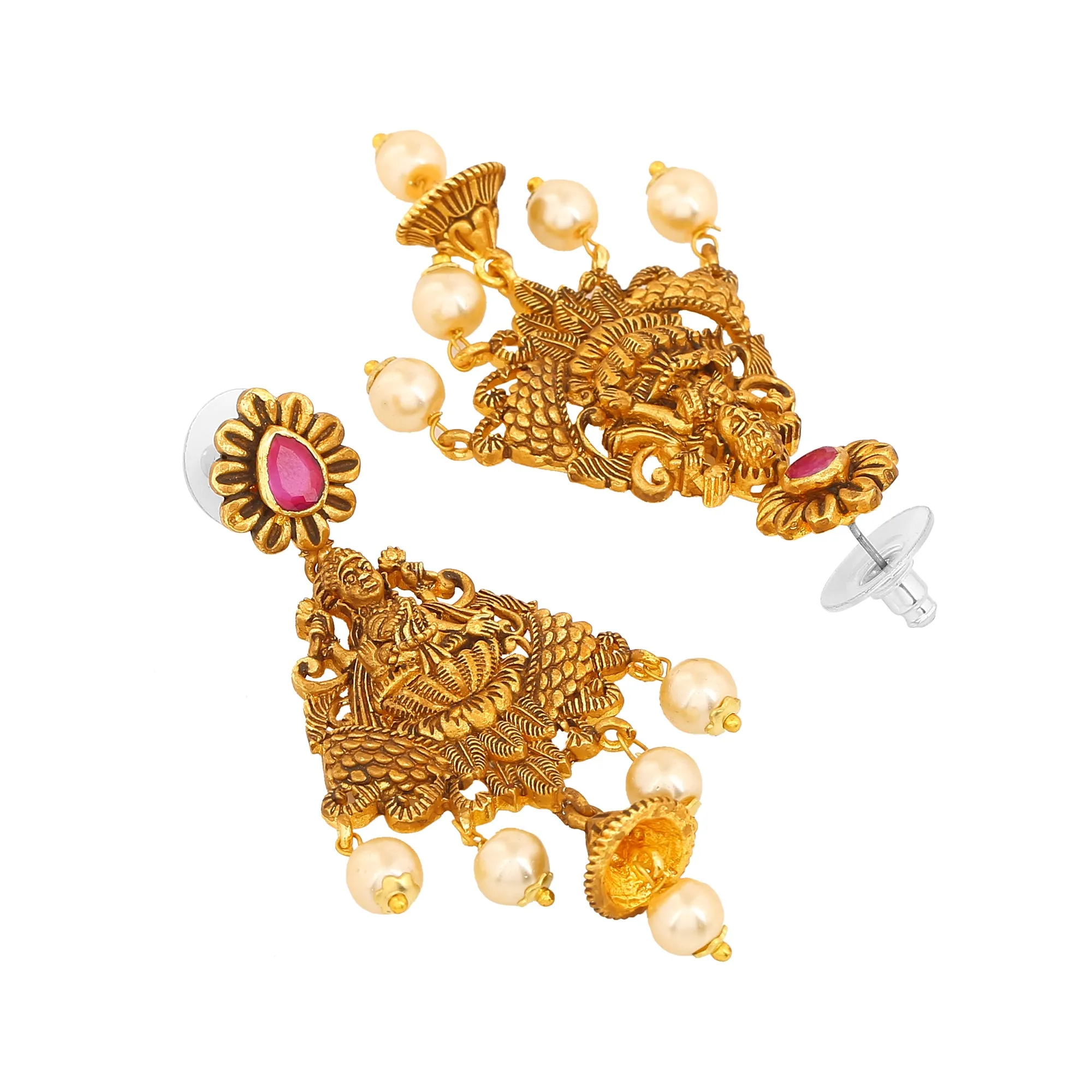 Estele Gold Plated CZ Traditional Laxmi Ji Designer Bridal Necklace Set with Pearls for Women