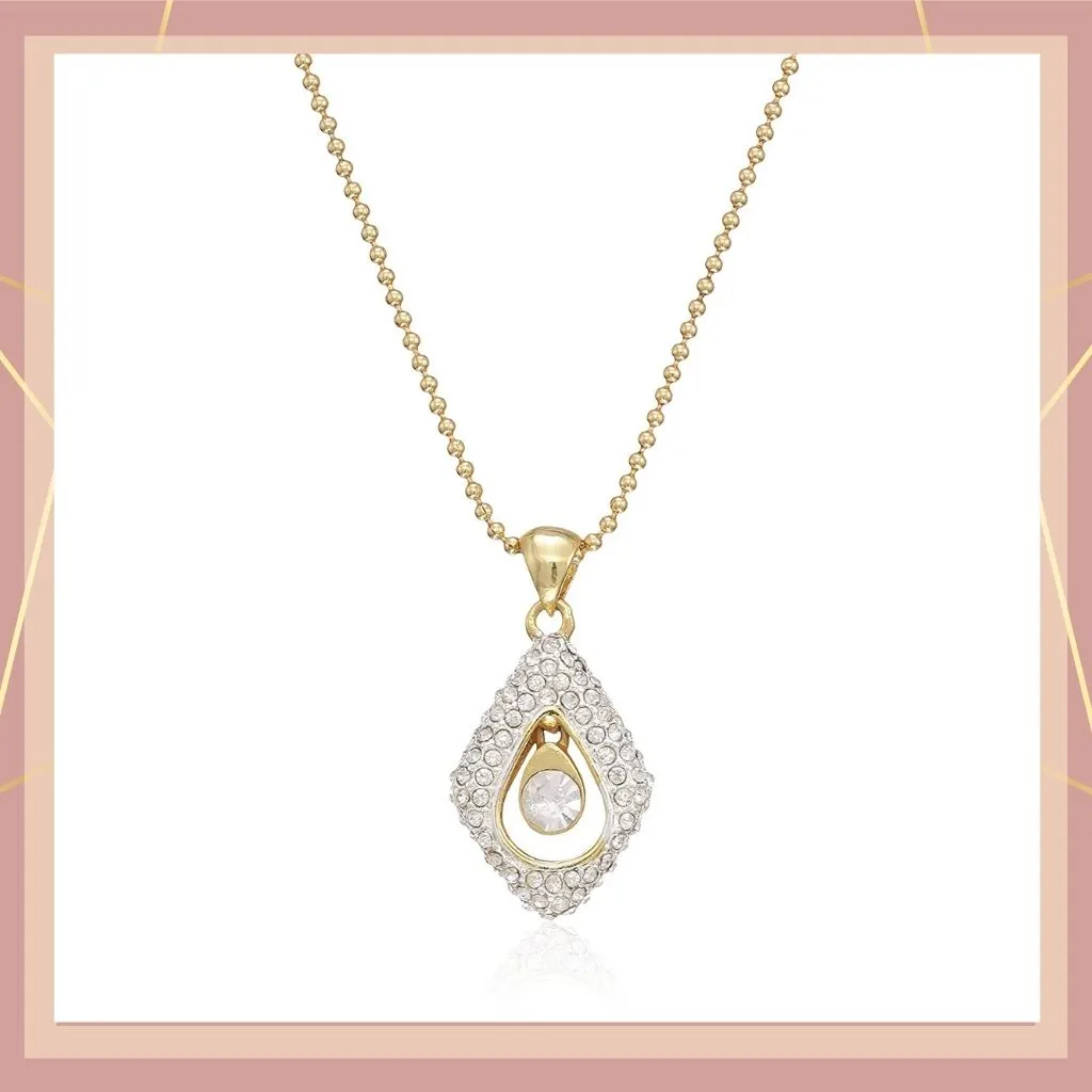 Estele - Gold Plated Tear Drop Shaped Pendant with Austrian Crystals for Women / Girls