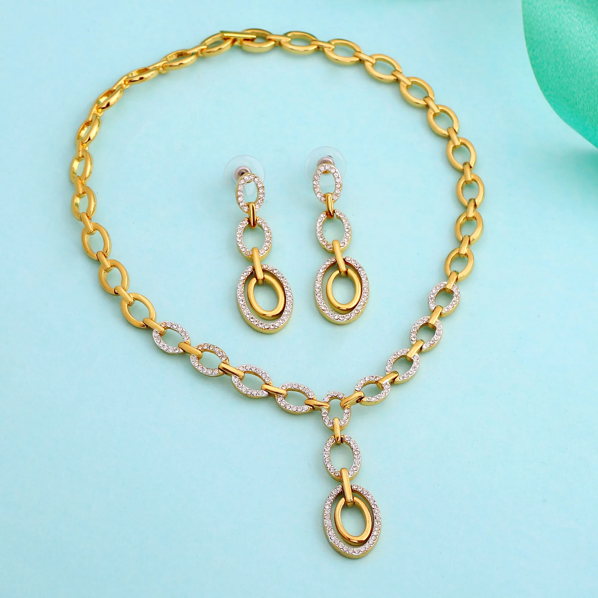 Estele - Opal Hoop Y Shaped Diamante Necklace Set