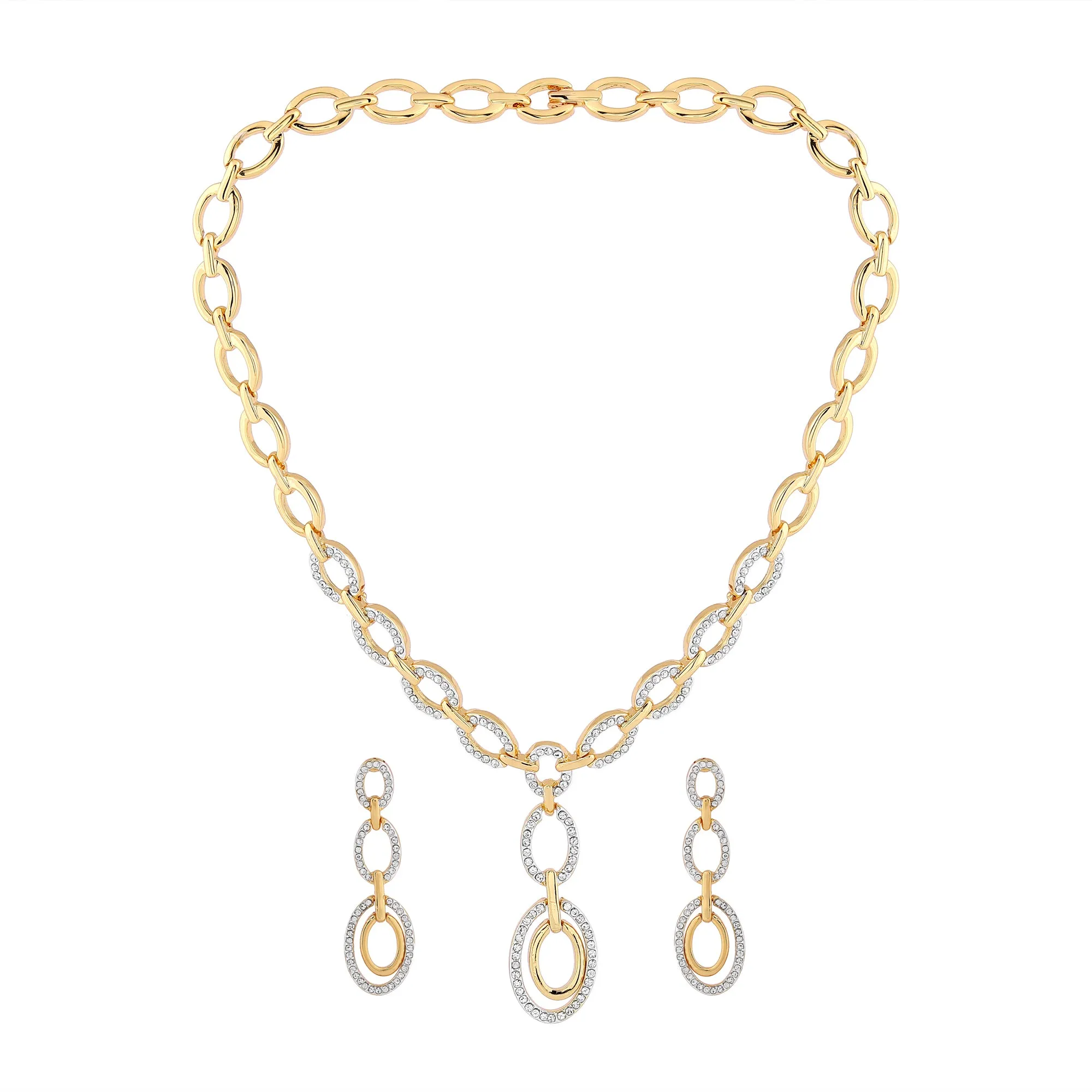 Estele - Opal Hoop Y Shaped Diamante Necklace Set