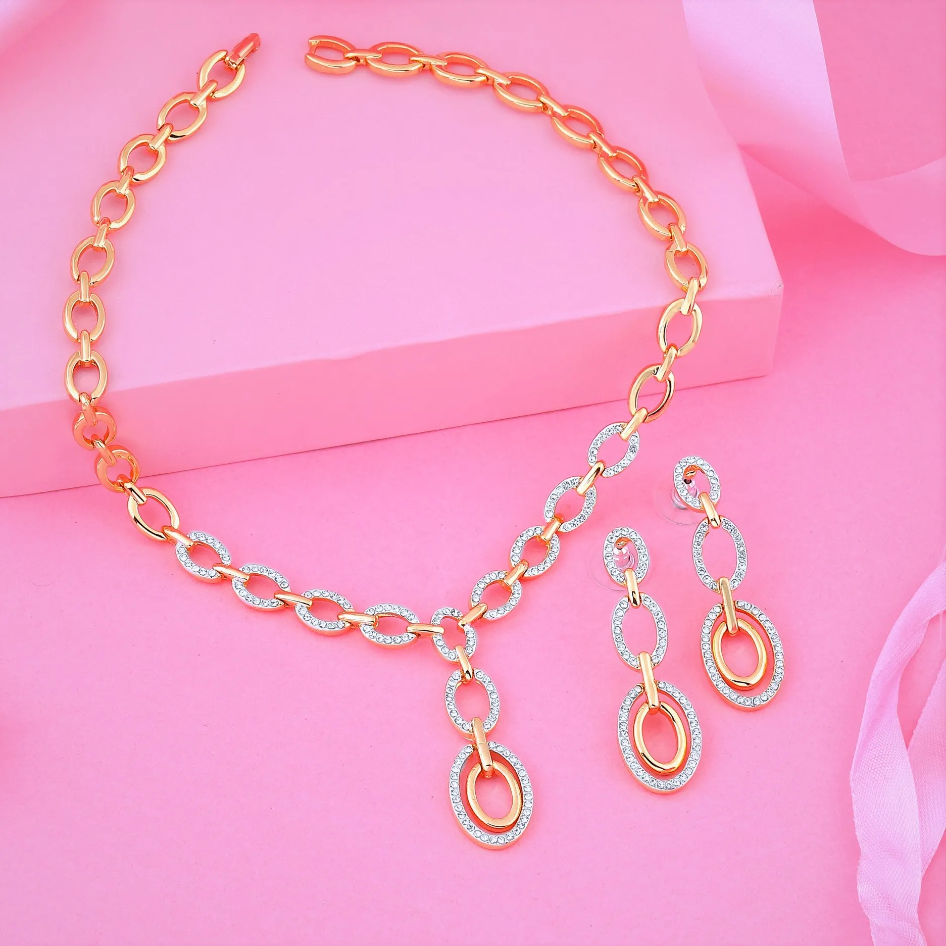 Estele - Opal Hoop Y Shaped Diamante Necklace Set