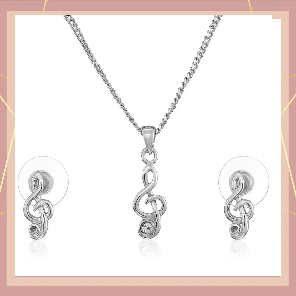 Estele - Rhodium Plated Musical Trendy and Fancy Pendant Set for Women