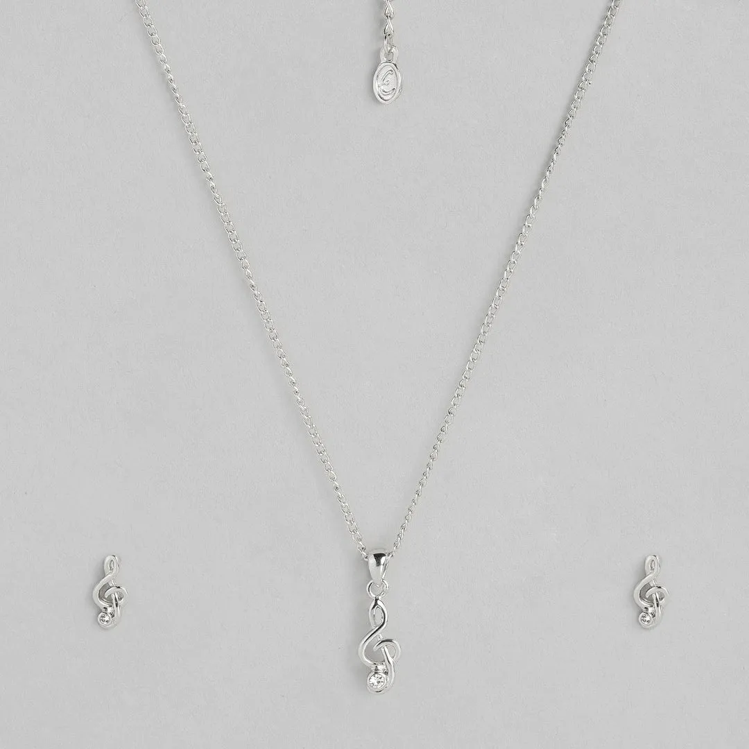 Estele - Rhodium Plated Musical Trendy and Fancy Pendant Set for Women