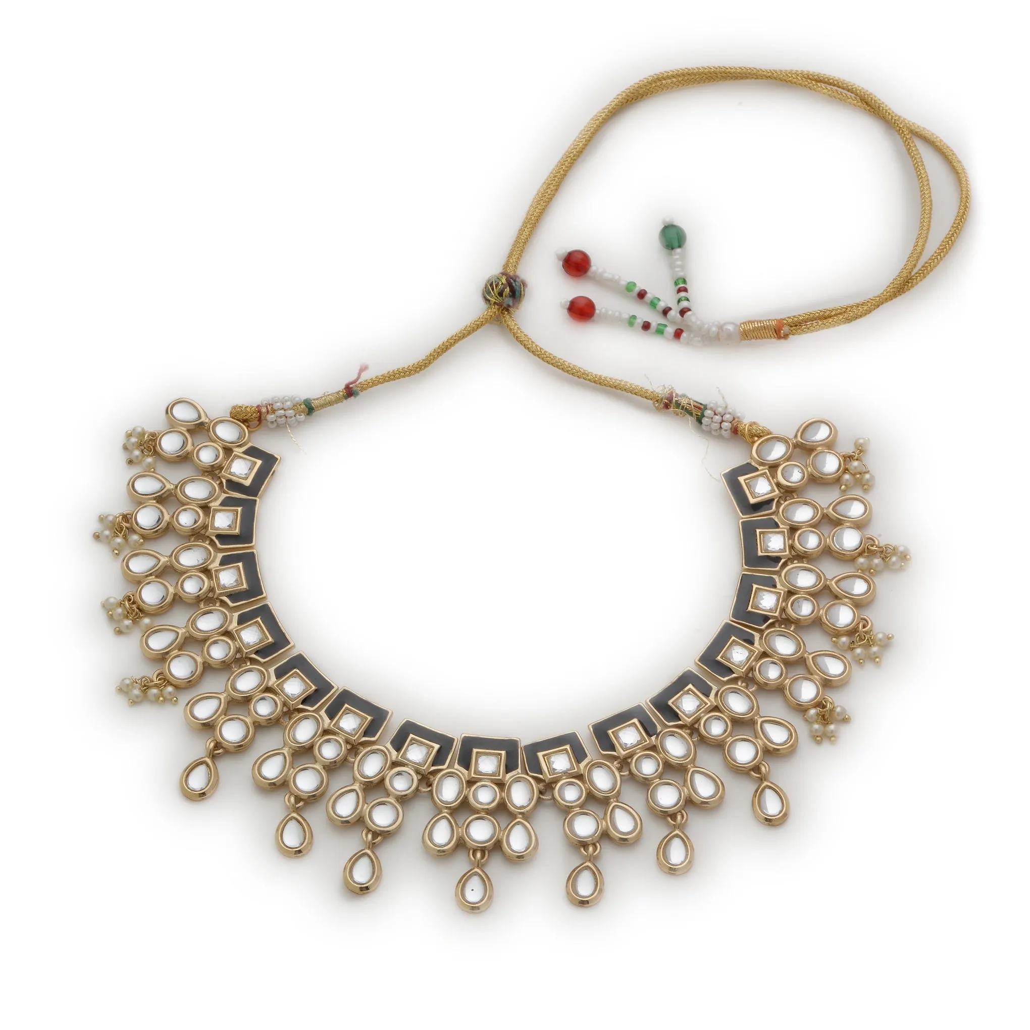 Estele - Traditional Gold Plated Kundan Necklace set with Black enamel