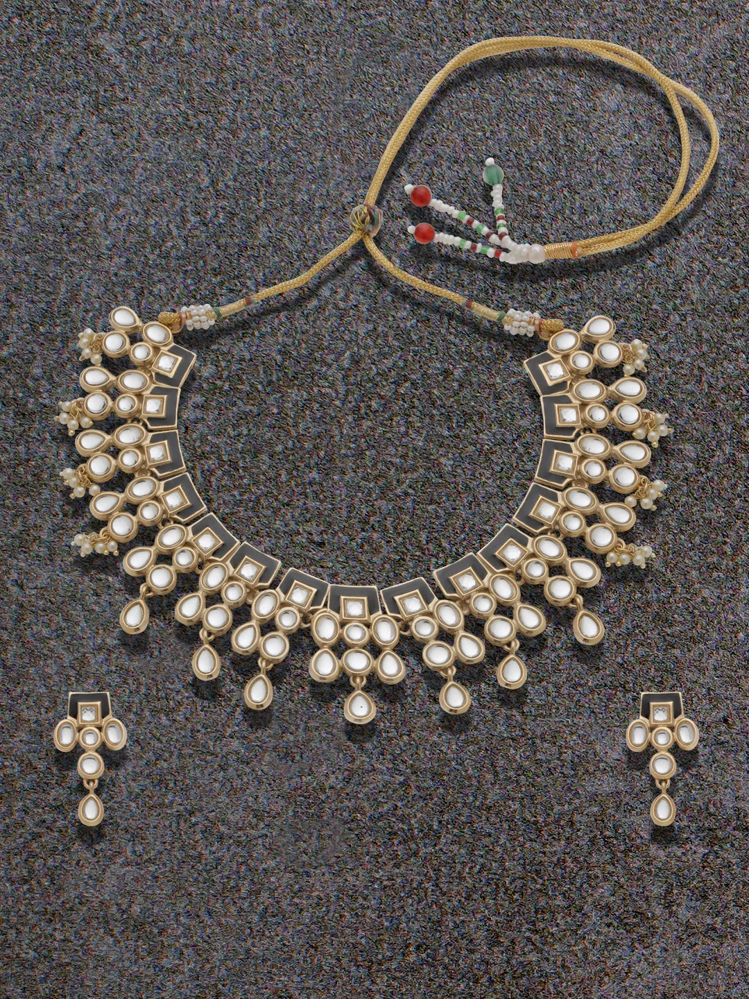 Estele - Traditional Gold Plated Kundan Necklace set with Black enamel