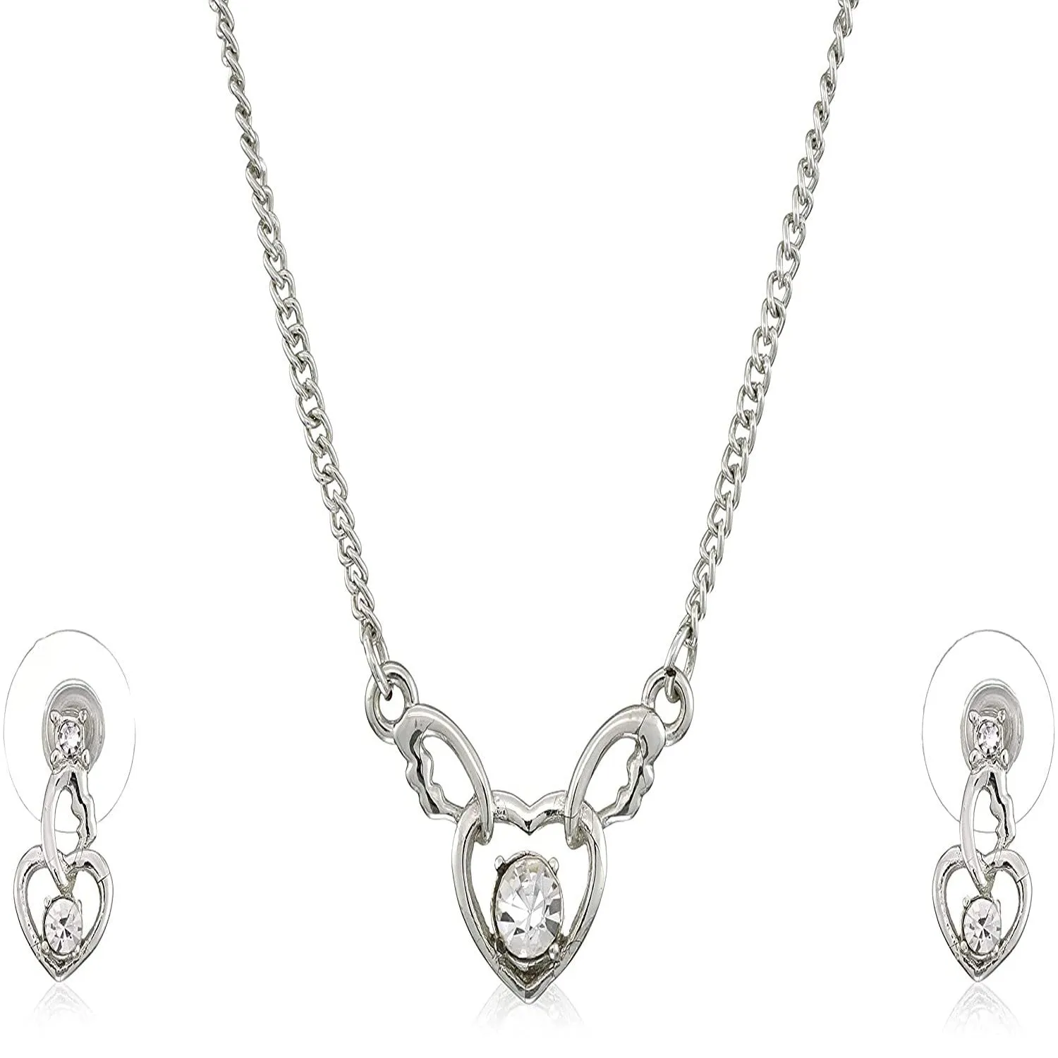 Estele - Valentine Special - Sparkling RHODIUM Plated Wedding Jewellery Austrian Diamond Pendant Set For Women & Girls