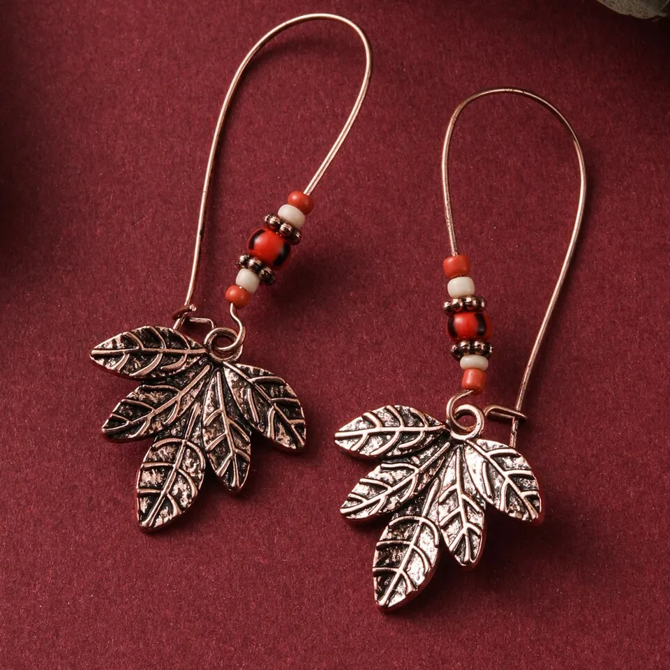 Ethnic Boho Vintage Leaf Pendant Suspension Drop Earrings