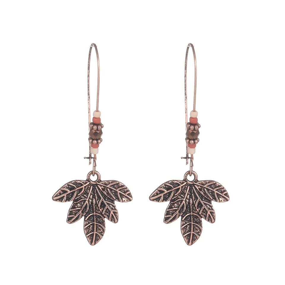 Ethnic Boho Vintage Leaf Pendant Suspension Drop Earrings