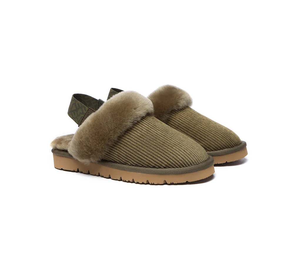 EVERAU® UGG Slippers Women Sheepskin Wool Removable Strap Slingback Corduroy