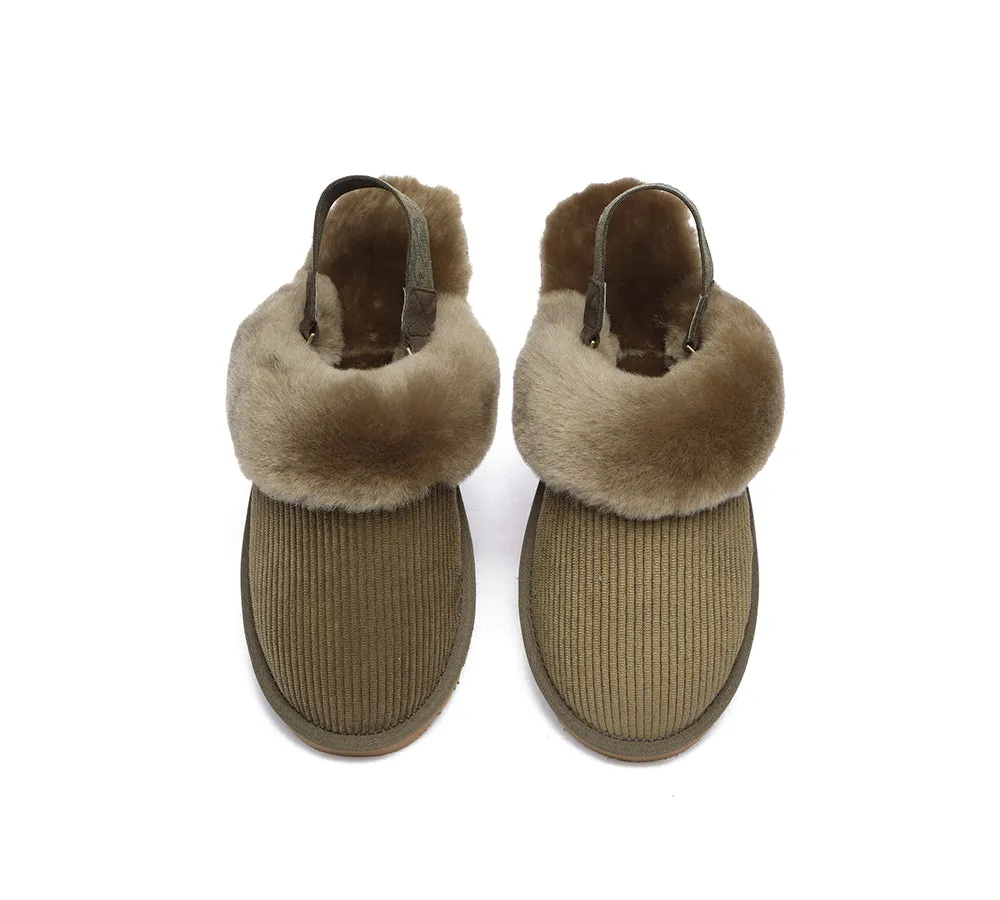 EVERAU® UGG Slippers Women Sheepskin Wool Removable Strap Slingback Corduroy