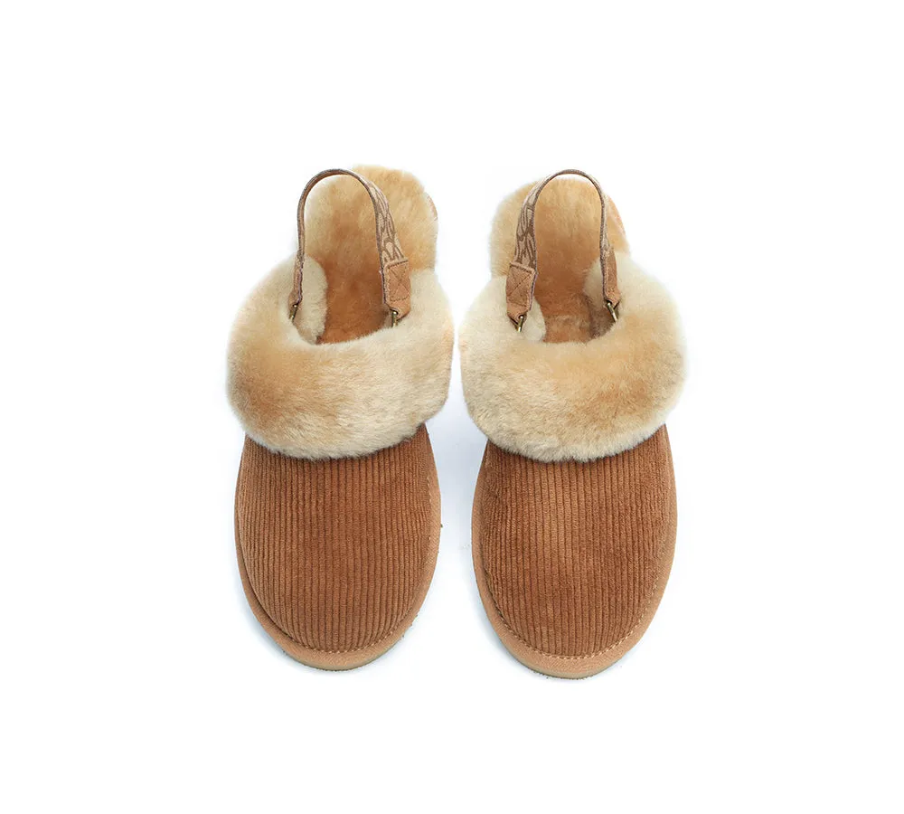 EVERAU® UGG Slippers Women Sheepskin Wool Removable Strap Slingback Corduroy